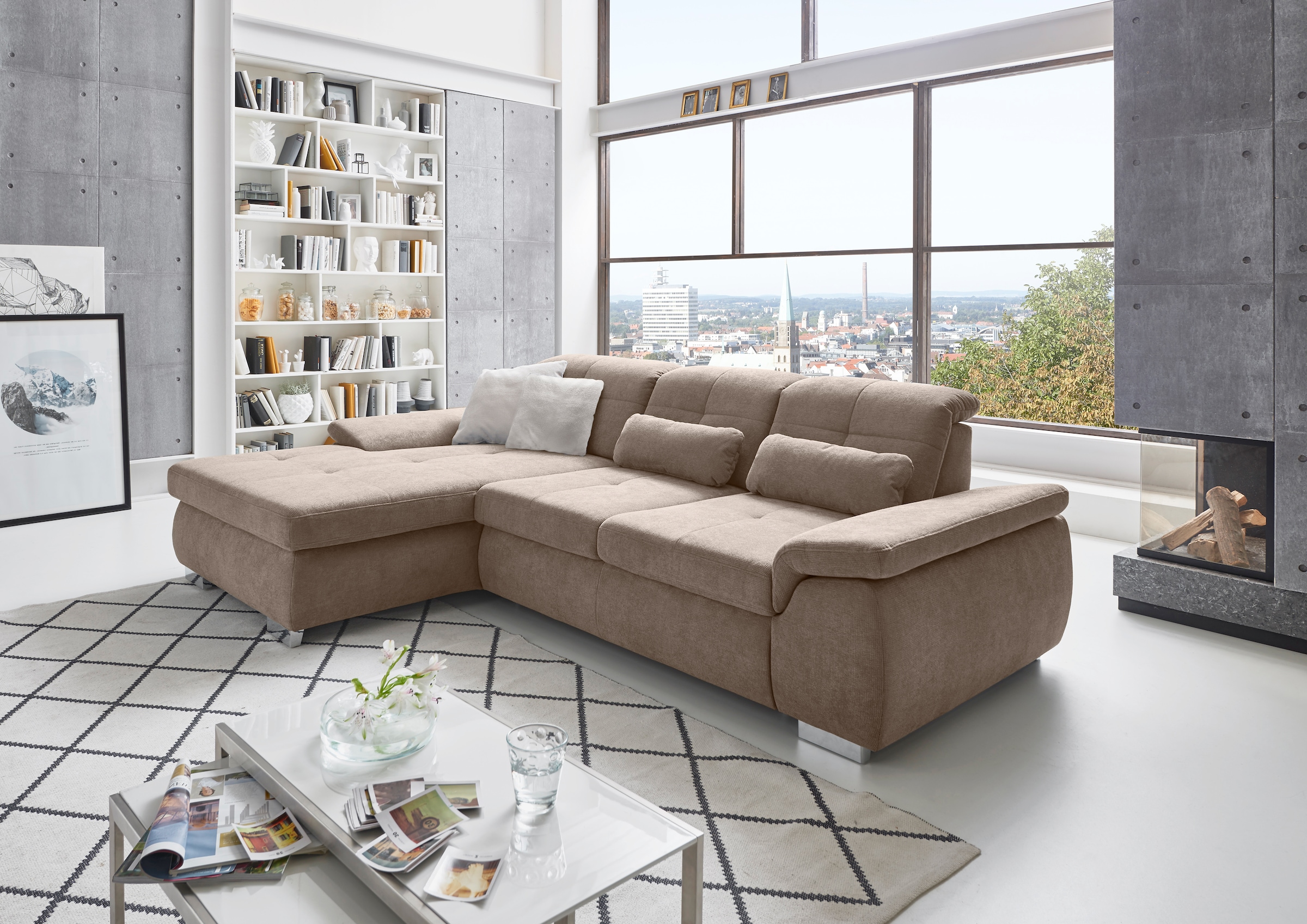 Die PlanBar Ecksofa »MP-IN16037 L-Form mit Kaltschaum-Polsterung«, mit Sitztiefenverstellung & Zierkissen
