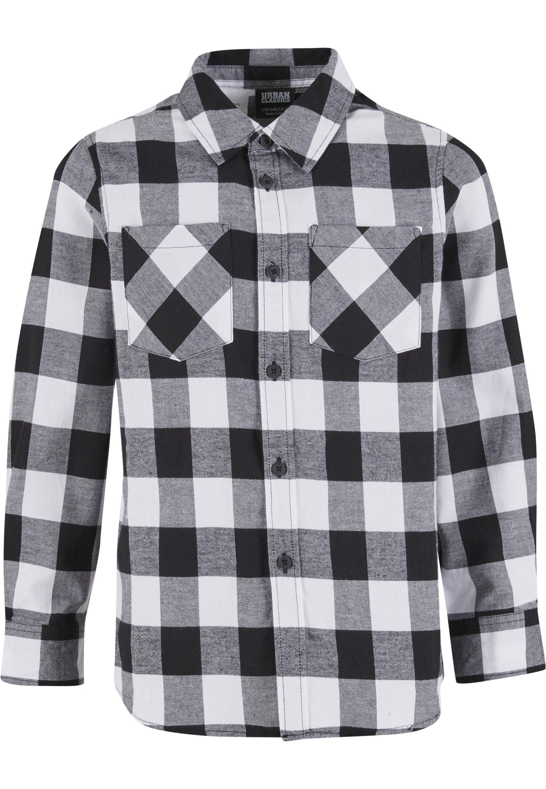 URBAN CLASSICS Mädchen Langarm-Poloshirt "Urban Classics Herren Boys Checked Flanell Shirt"schwarz, weiß, Gr. 158, kariert, 100% Baumwolle, Shirts