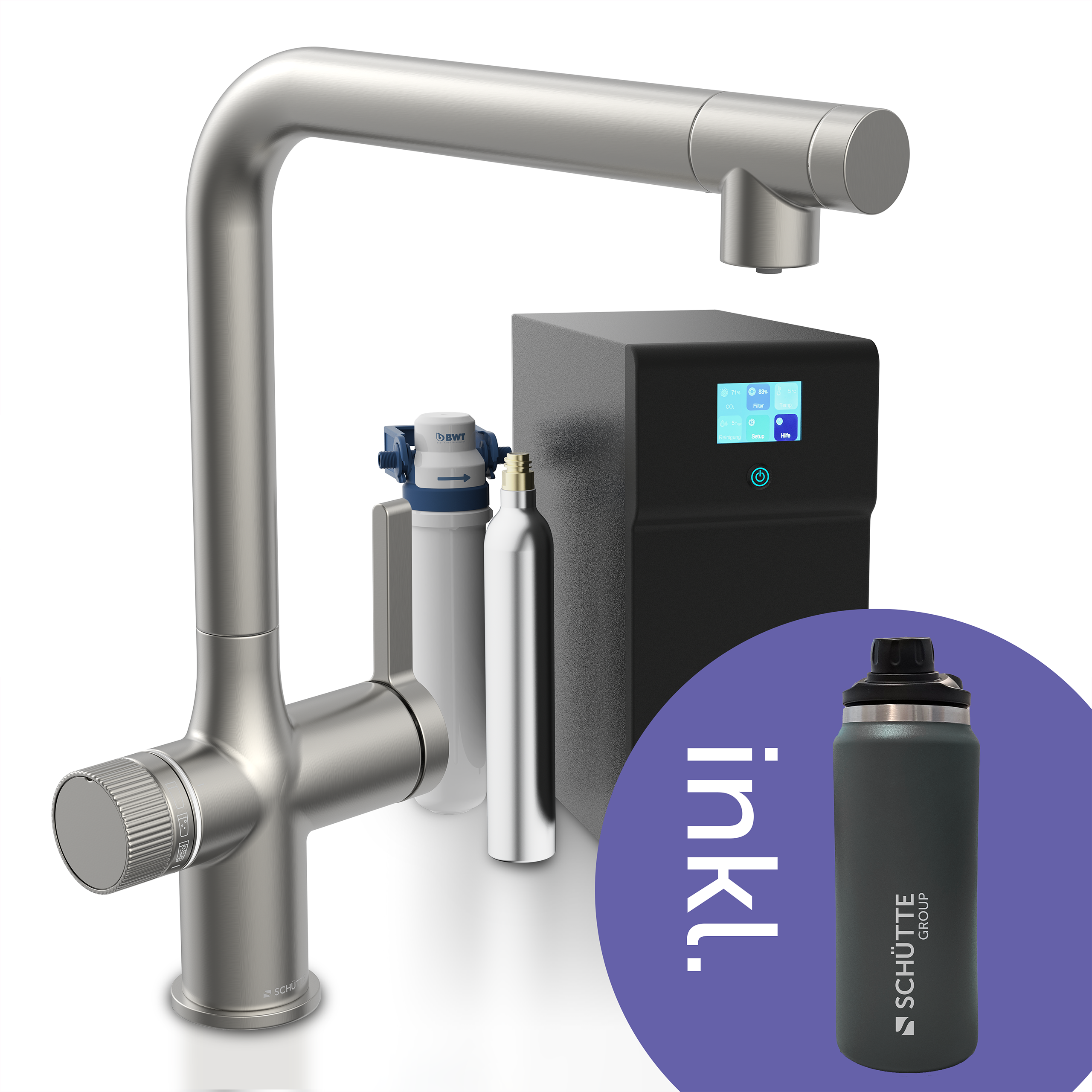 SCHÜTTE Küchenarmatur ""AQUADUCT" Sprudelwasser-Spültischarmatur", B/H/T: 5cm x 34cm x 29cm, silber, Küche, Armaturen, mit Kühlsystem, Filter,