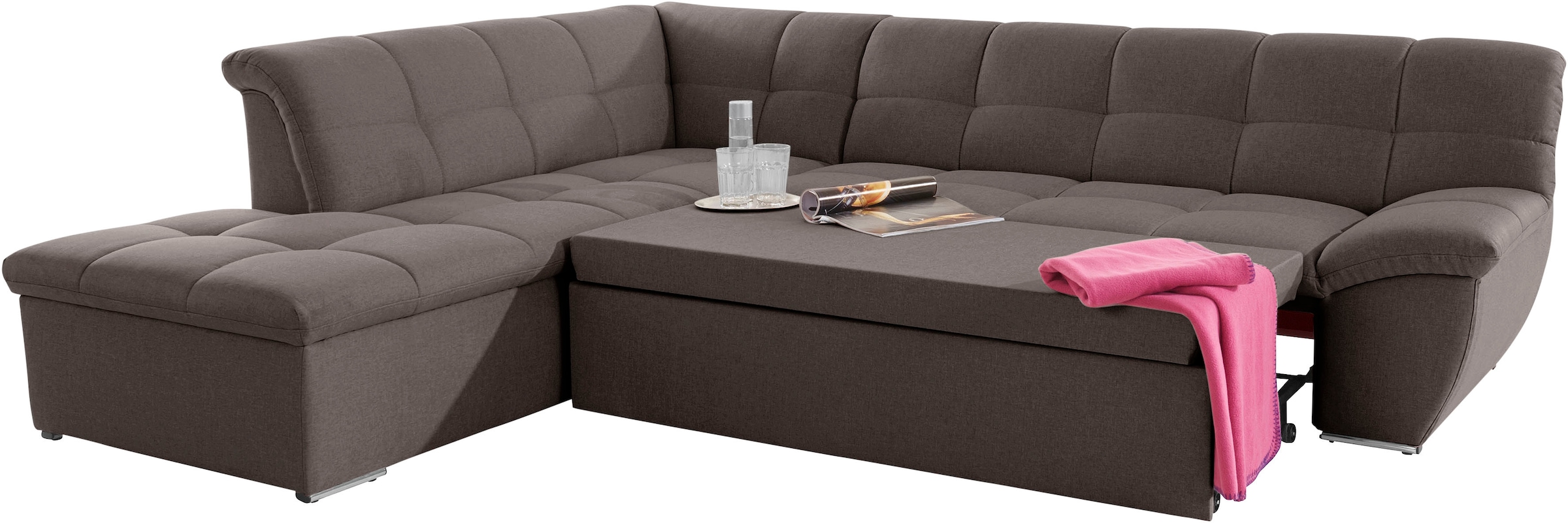 DOMO collection Ecksofa »Lagoa, moderne Sitzheftung, bequem und komfortabel, L-Form«, wahlweise mit Bettfunktion, frei im Raum stellbar, große Farbvielfalt