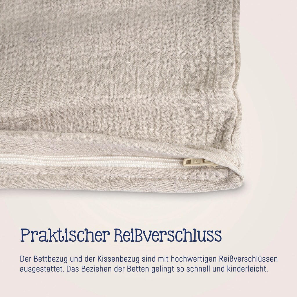 Julius Zöllner Kinderbettwäsche »Baby- und Kinderbettwäsche aus 100% Musselin«, (2 tlg.), erhältlich in den Größen 80x80+35x40cm und 100x135+40x60cm