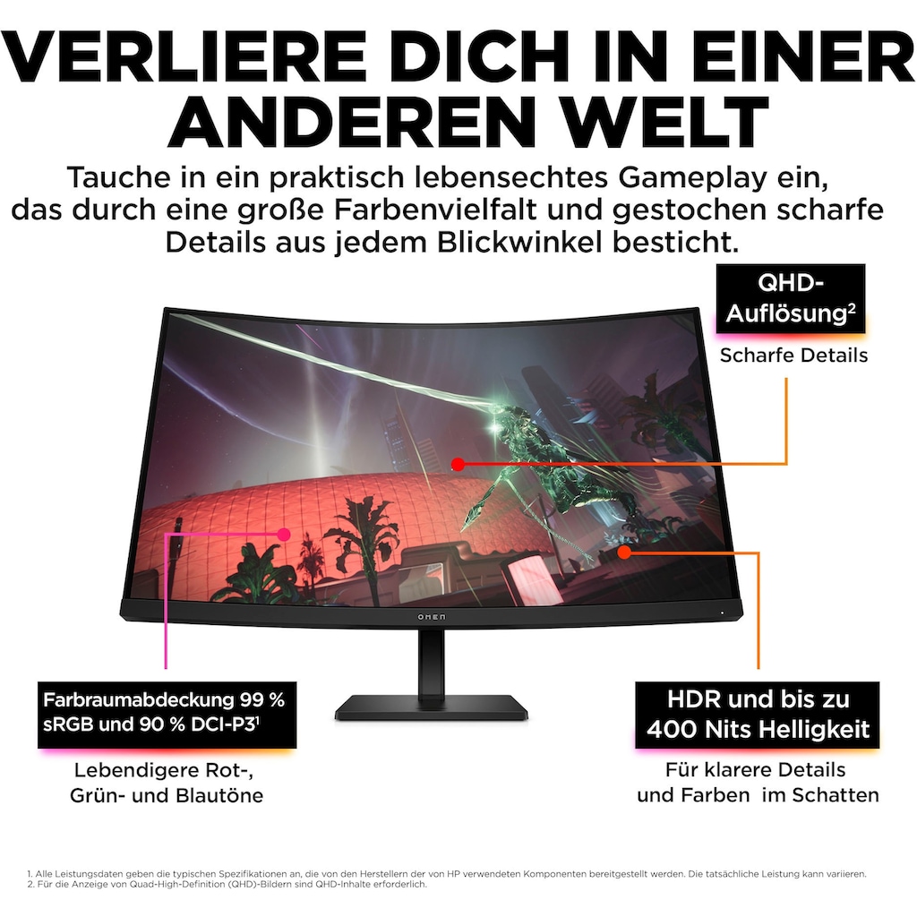 HP Curved-Gaming-Monitor »OMEN 32c (HSD-0158-A)«, 80 cm/32 Zoll, 2560 x 1440 px, QHD, 1 ms Reaktionszeit, 165 Hz