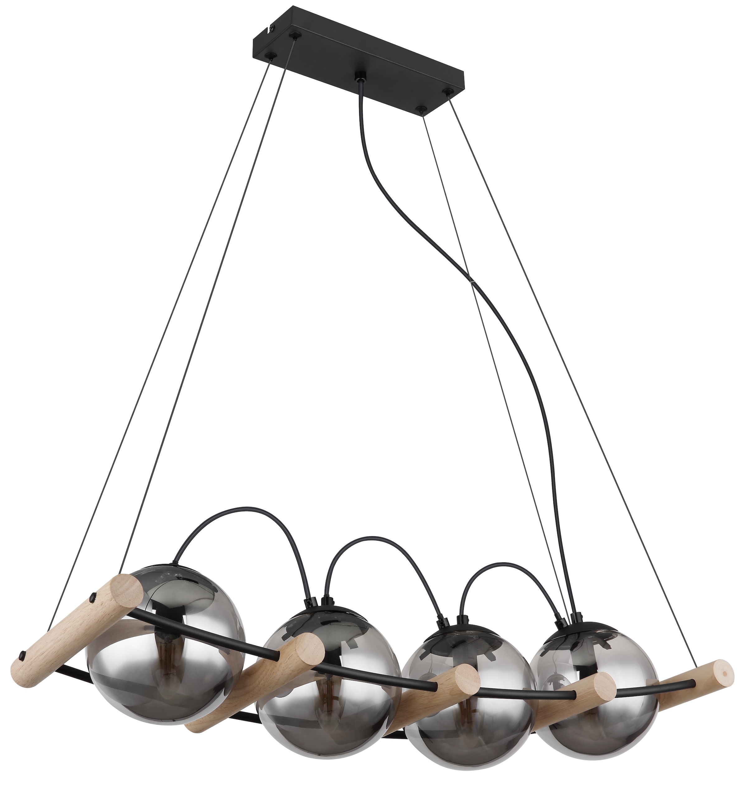 GLOBO LIGHTING Hängeleuchte »LEONA« E14 1 Stk. Hängeleuchte Schwarz/Holz, Rauchglas, höhenverstellbar, E14 LED