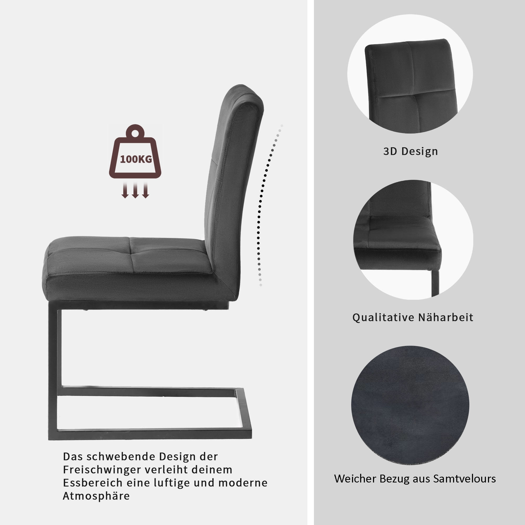 Home affaire Freischwinger »Geranie«, Vintage, mit 3D-Steppung, robustes Gestell, hochwertiger Stoff