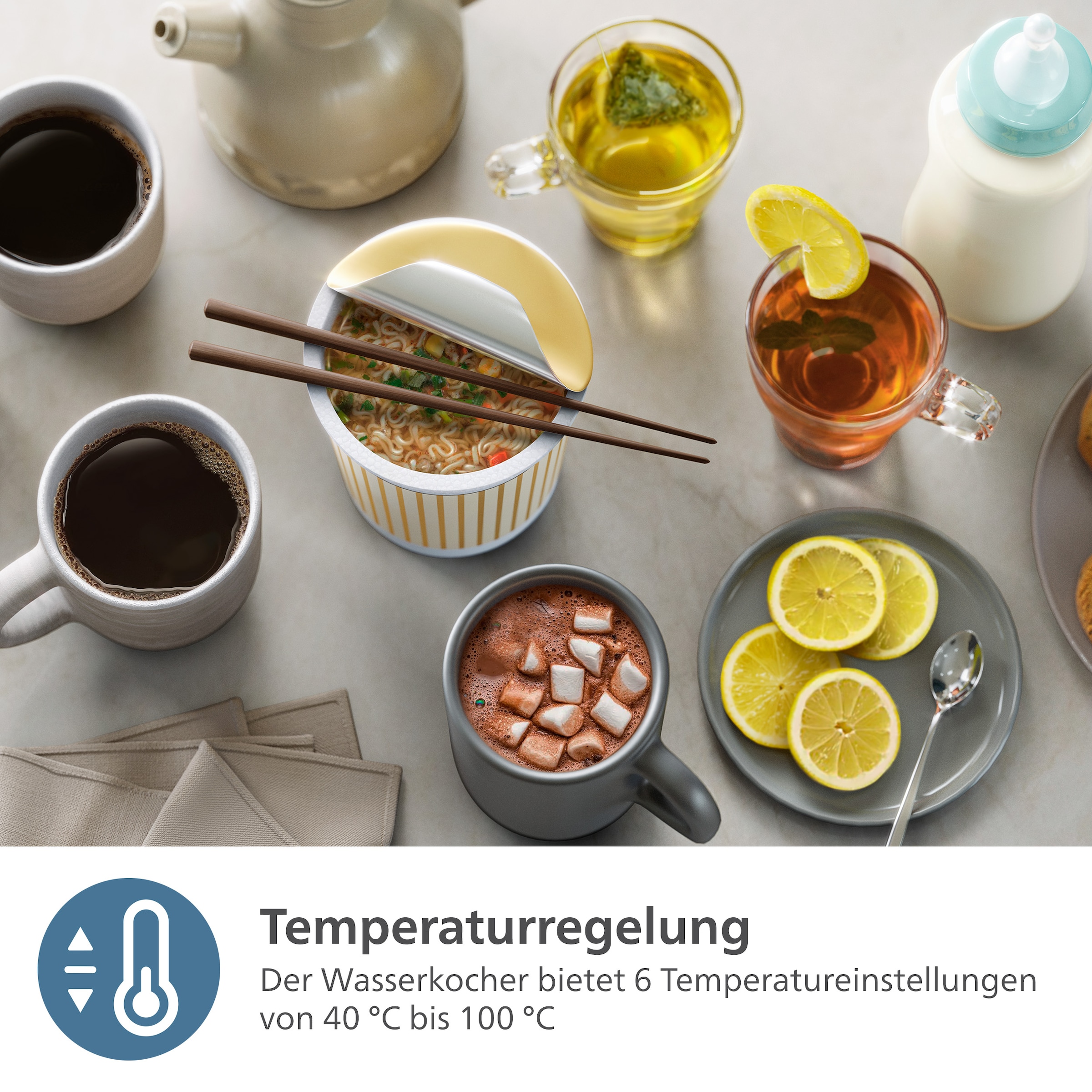 Philips Wasserkocher »HD9396/90 7000 Series, doppelwandig, mit 6 Temperatureinstellungen«, 1,7 l, 2200 W, aus lebensmittelechtem Edelstahl, mit Warmhaltefunktion
