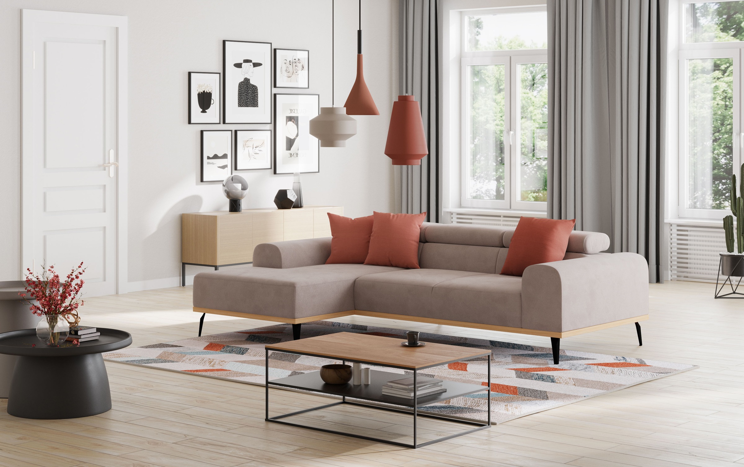 Places of Style Ecksofa »Carlo L-Form«, mit Kopfteilverstellung & Holz-Rahmenoptik, wahlweise Relaxfunktion