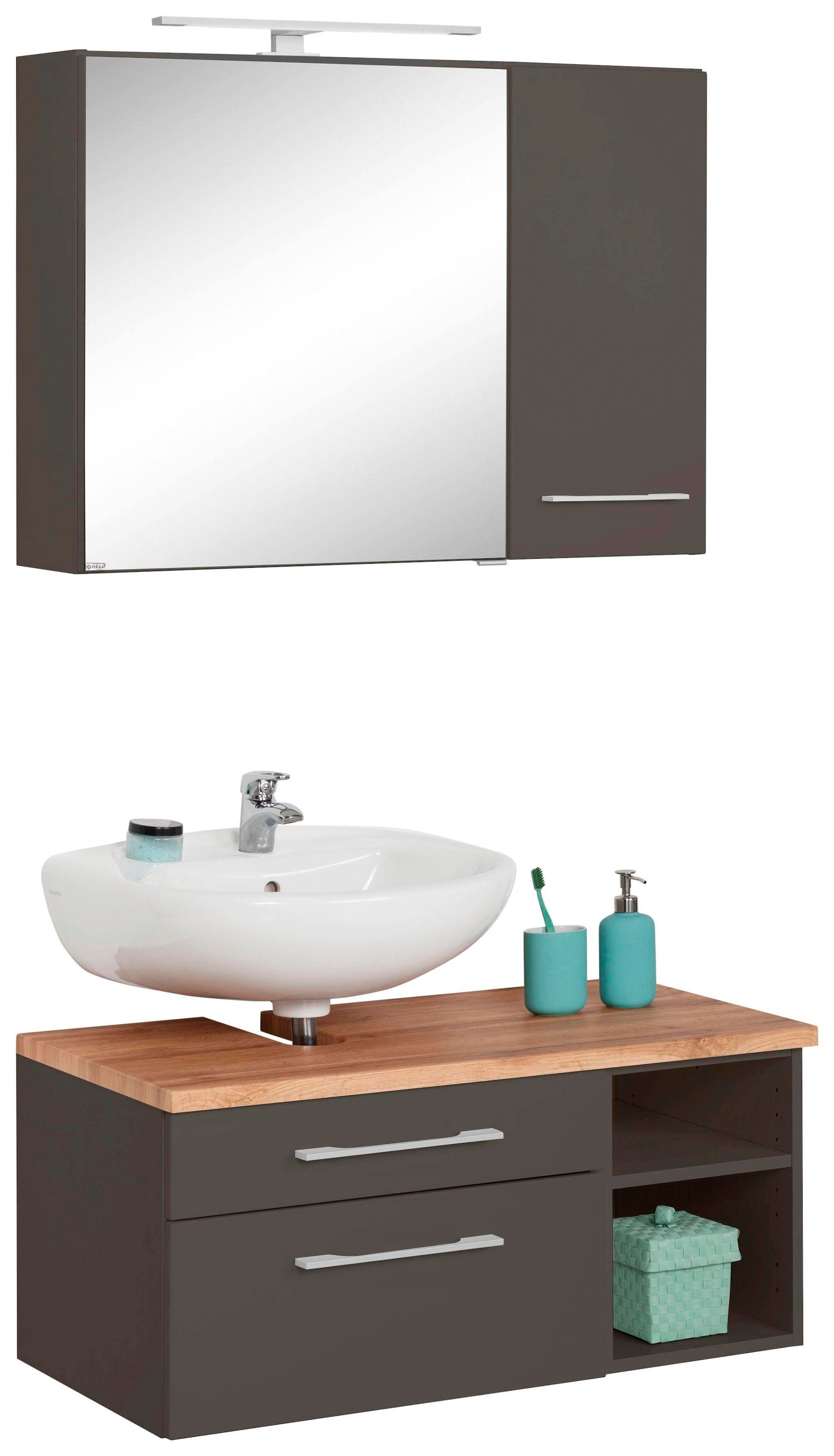 welltime Badmöbel-Set "Davos" 3 Stk. tlg. mit LED-Beleuchtung, Hängeschrank günstig online kaufen