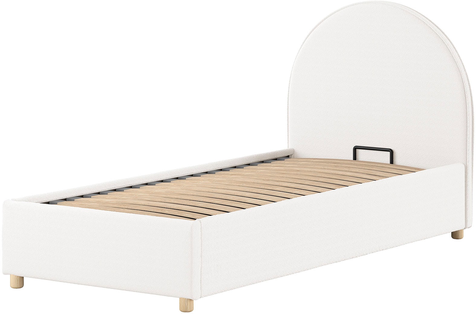 Vipack Boxbett »Moon, mit Lattenrost und Stauraum, modernes Design«, (gerundetes Kopfteil und in 2 Breiten erhältlich), inkl. Massivholz Füßen in natur, 3 Stoff Farben zur Auswahl