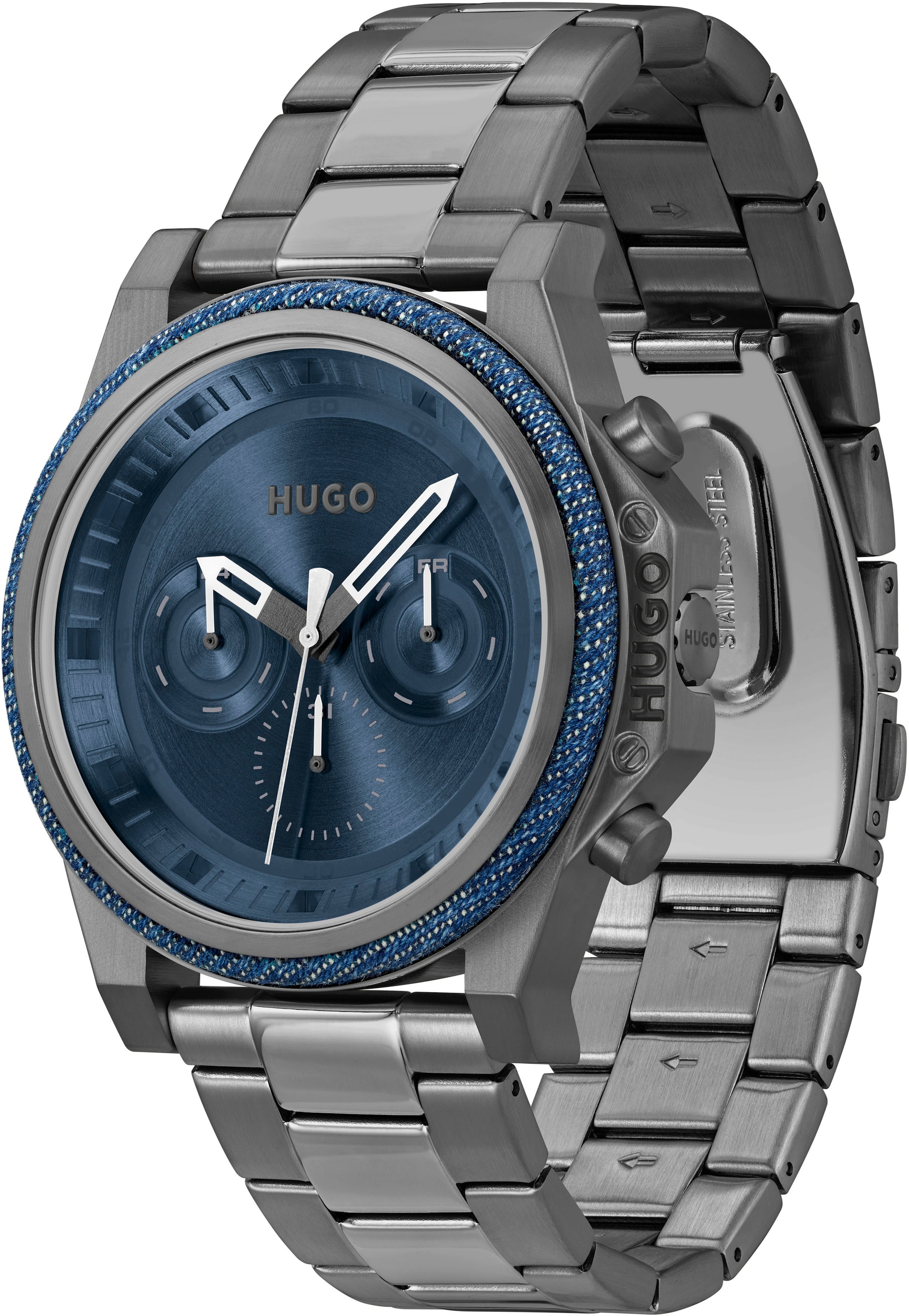 HUGO Multifunktionsuhr »#BRAVE«, Quarzuhr, Armbanduhr, Herrenuhr, Datum, Edelstahlarmband
