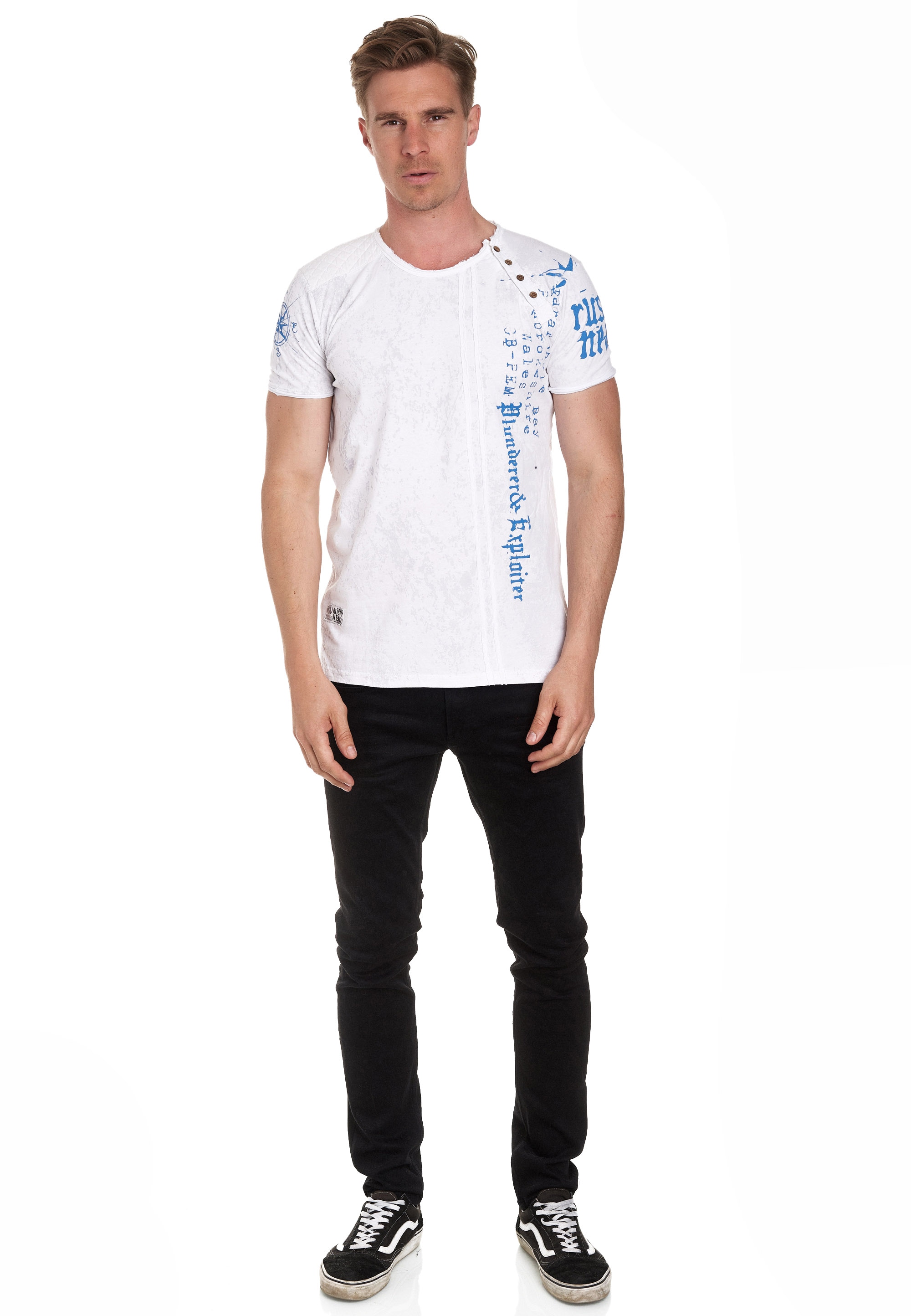 Rusty Neal T-Shirt, mit seitlicher Knopfleiste