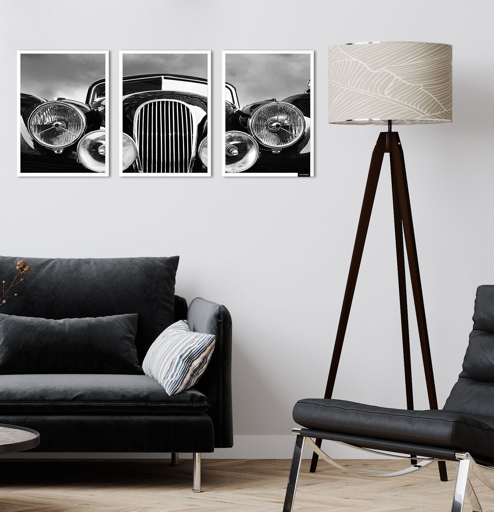 Bruno Banani Bild mit Rahmen »Oldtimer - Gerahmter Digitaldruck - Wandbild«, (1 St., 3er-Set), 3x 30x40 cm - Holzrahmen - Dekoration - Weißer Rahmen - Triptychon