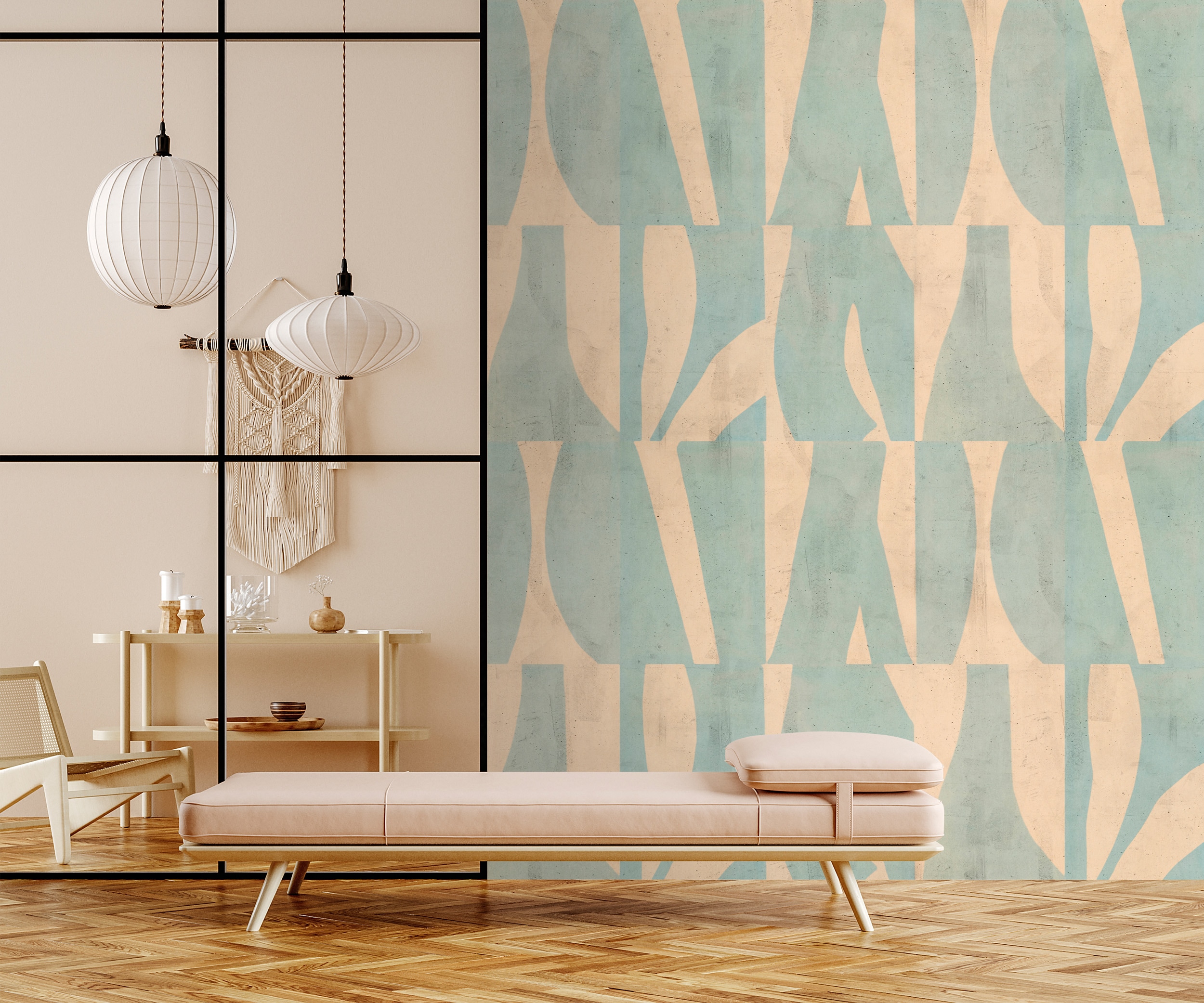 living walls Vliestapete "Geometrische Tapete Beige Hellblau Abstrakt Muster" matt glatt