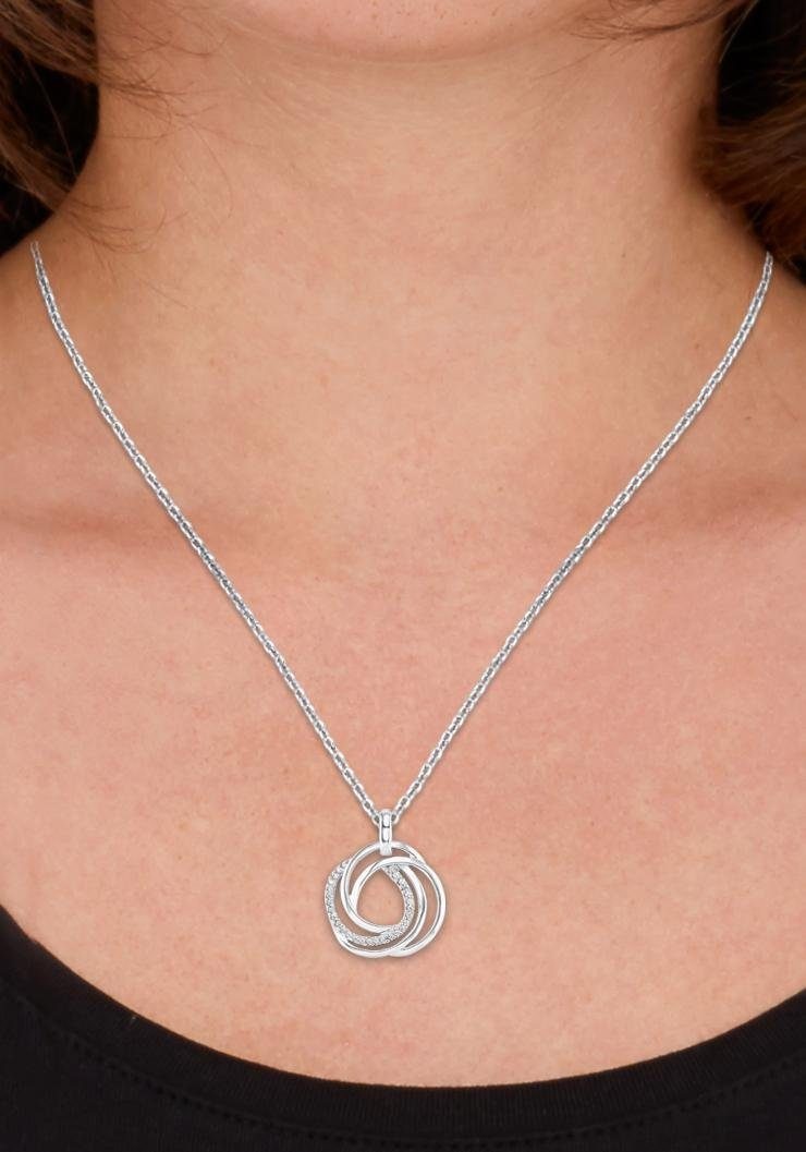 Kette mit Anhänger AMOR "verschlungene Kreise", bunt (silberfarben, weiß), Halsketten, Damen, Silber 925 (Sterlingsilber), L: 50, mit Zirkonia (synth.) 3