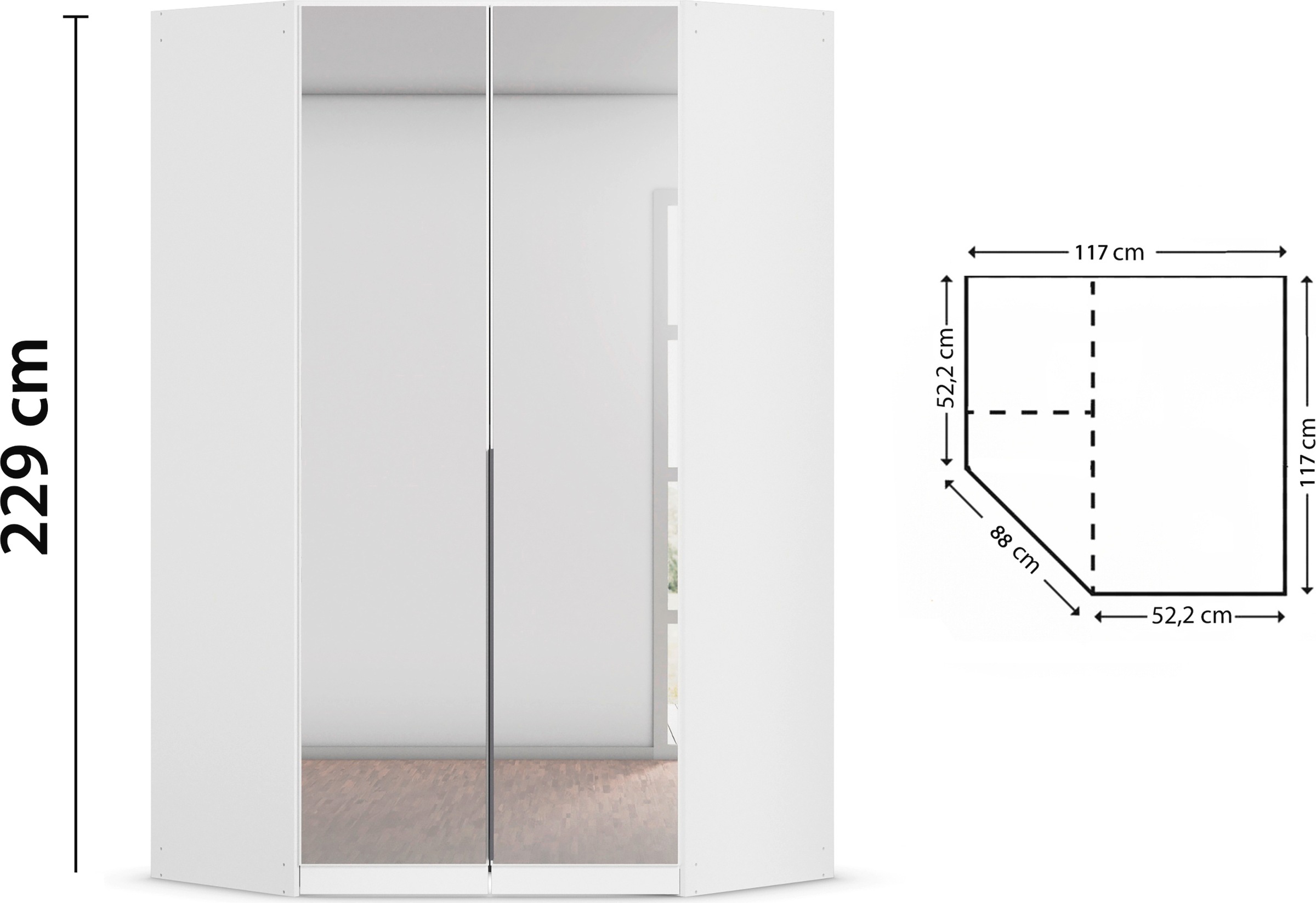 rauch Eckkleiderschrank »Kleiderschrank Schrank Ankleidezimmer Schlafzimmer Garderobe AGORDO«, (in zwei Griff-Farben), mit Spiegeltüren, voll ausgestattet mit viel Stauraum MADE IN GERMANY