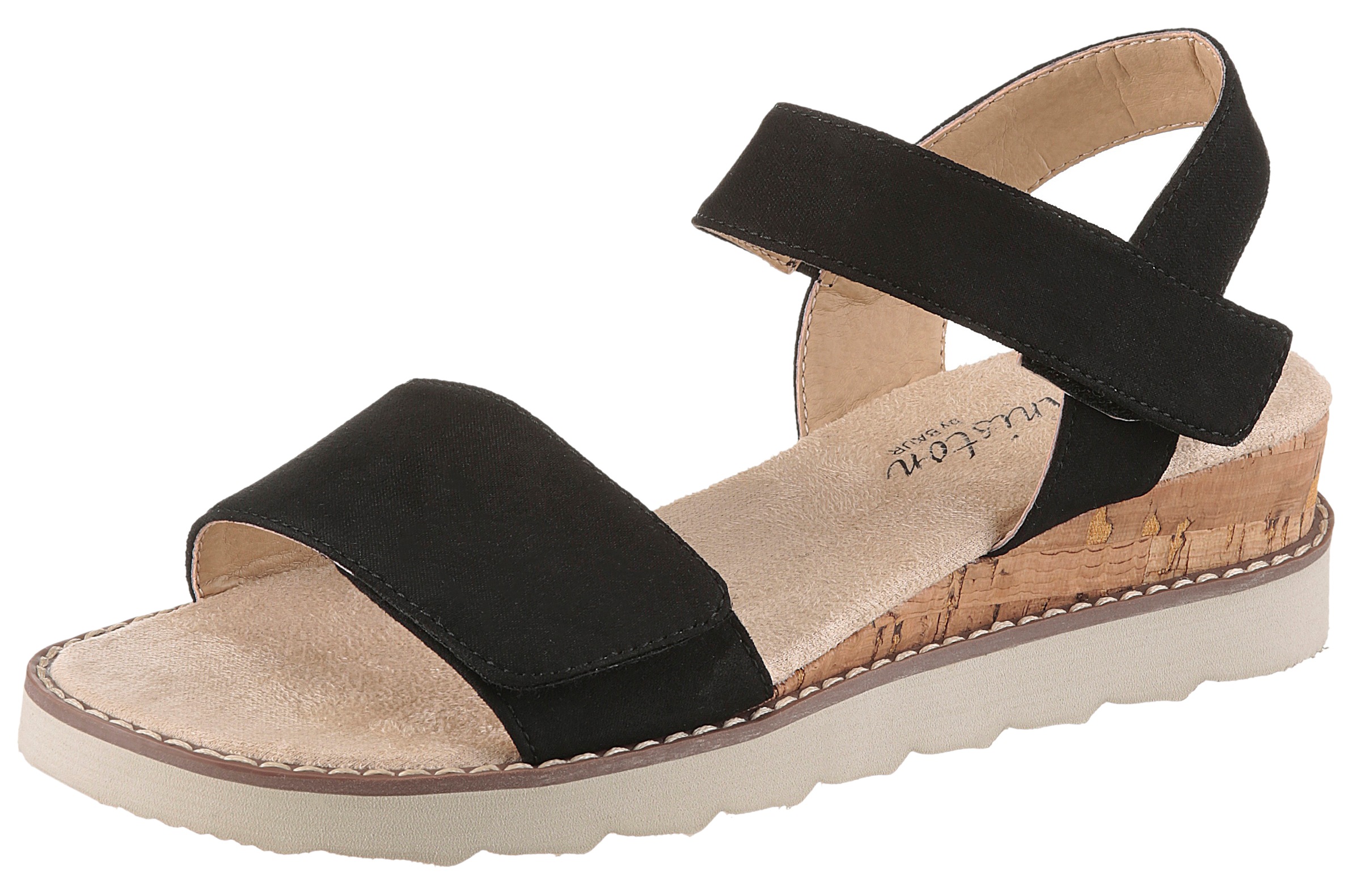 Sandale ANISTON SHOES, Herren, Gr. 41, schwarz, Textil, Schuhe Sandale, Sommerschuh, Klettschuh, Keilabsatz - NEUE KOLLEKTION 2