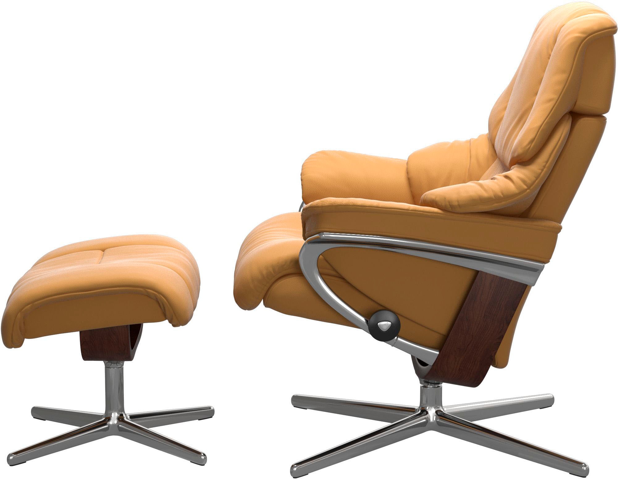 Stressless® Relaxsessel »Reno«, (Set, Relaxsessel mit Hocker), mit Hocker, mit Cross Base, Größe S, M & L, Holzakzent Braun
