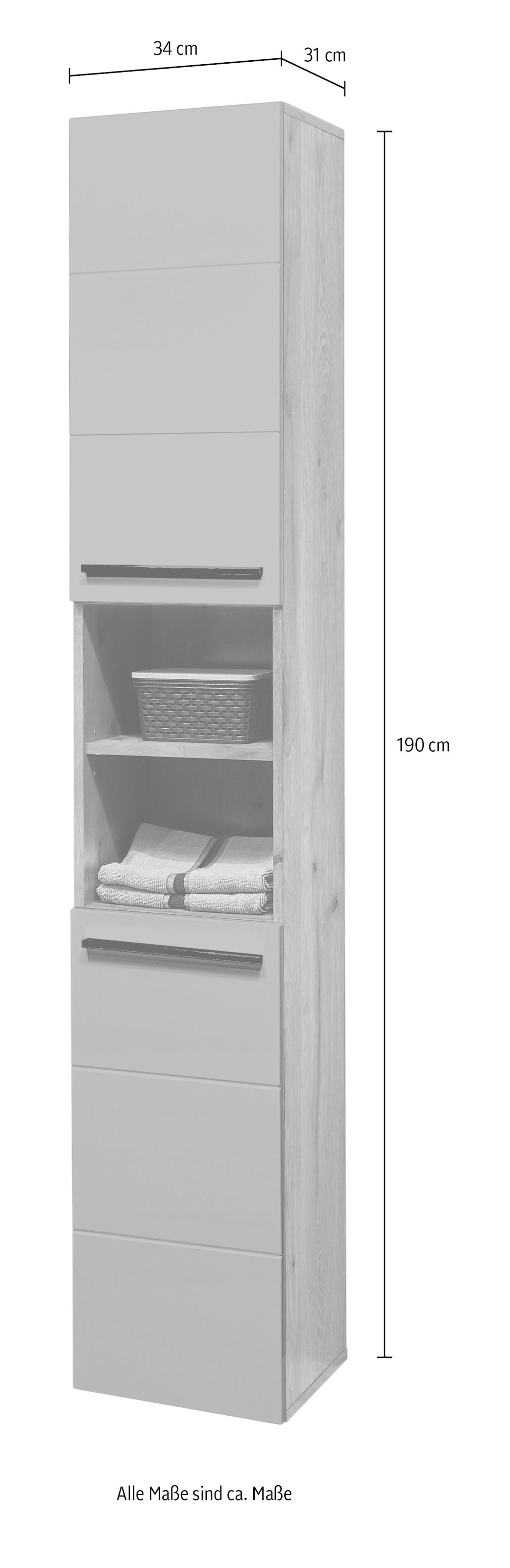 BASIC by Balculina Hochschrank »Vista BxHxT 34x190x31 cm« 1 Stk. tlg. Breite 34cm, Kunststoffgriffe, Made in Europa