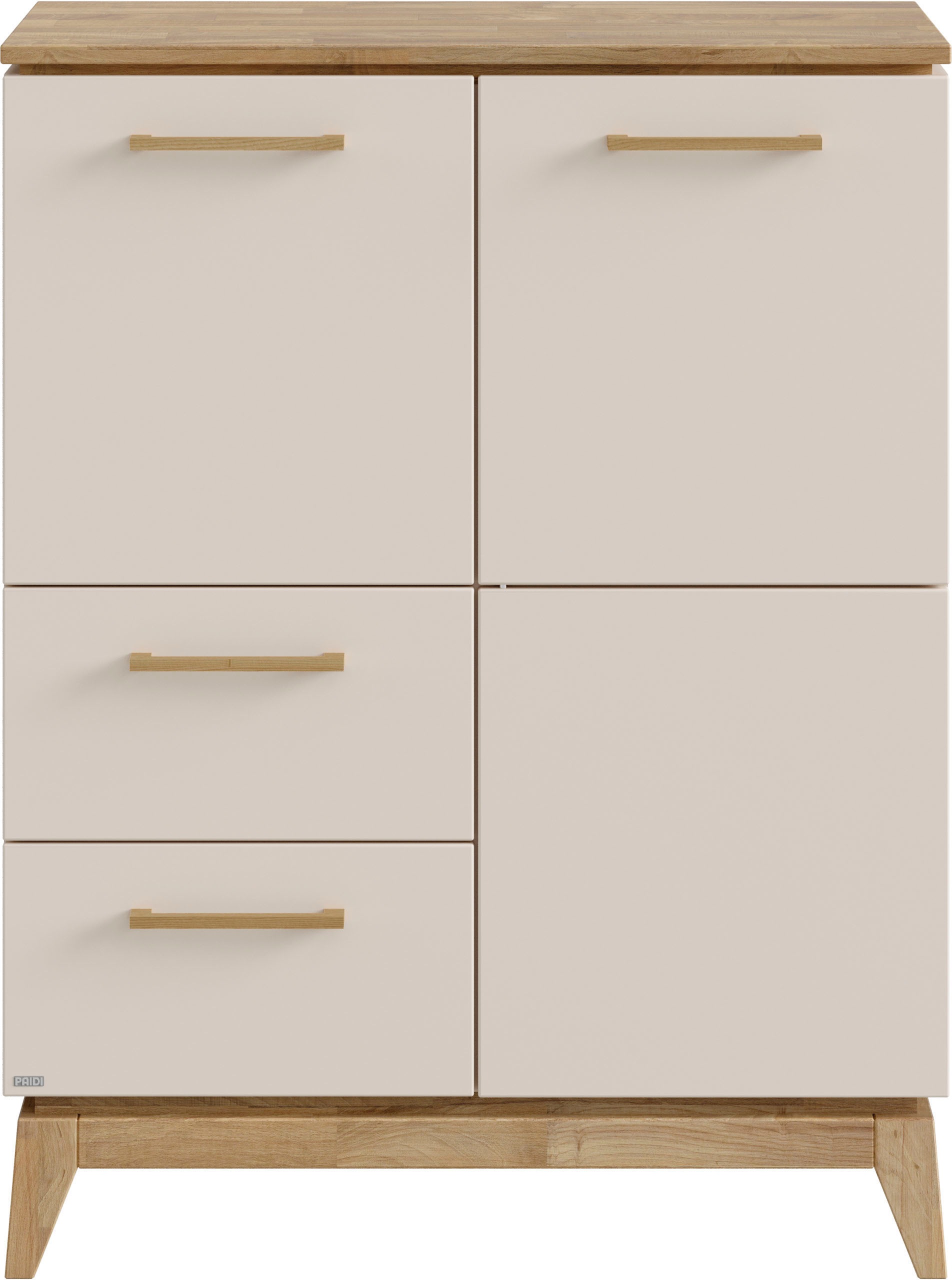 PAIDI Highboard »STIENE in Beige oder Grau, 2 Schubladen und 2 Türen mit Soft-Close« B/H/T ca. 95/123/40cm,  stabiles Regal mit Massivholz, Standregal, geprüfte Qualität