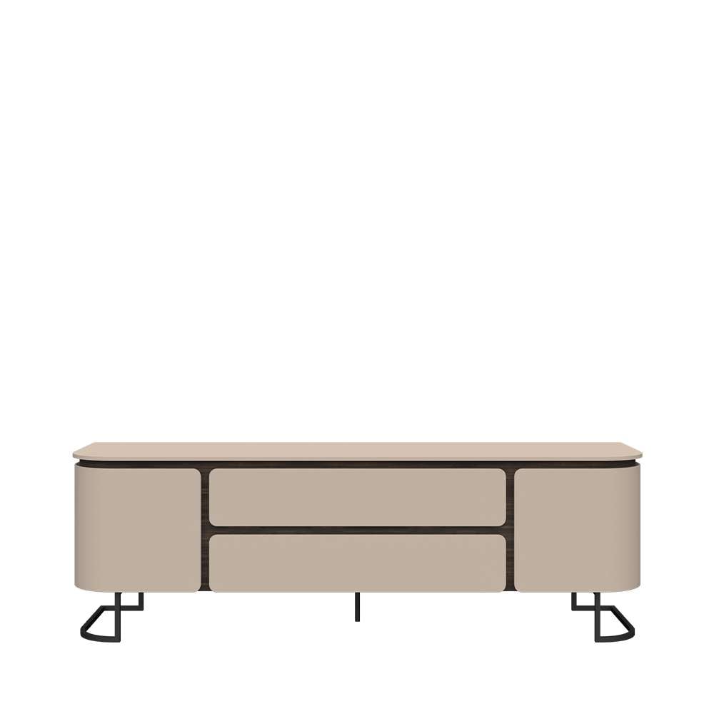 Home affaire Lowboard "AURA TV-Board, TV-Kommode, TV-Schrank, TV-Möbel, mit LED-Beleuchtung" UV lackiert, Soft Close Funktion, Metallrahmen als Basis des Elements