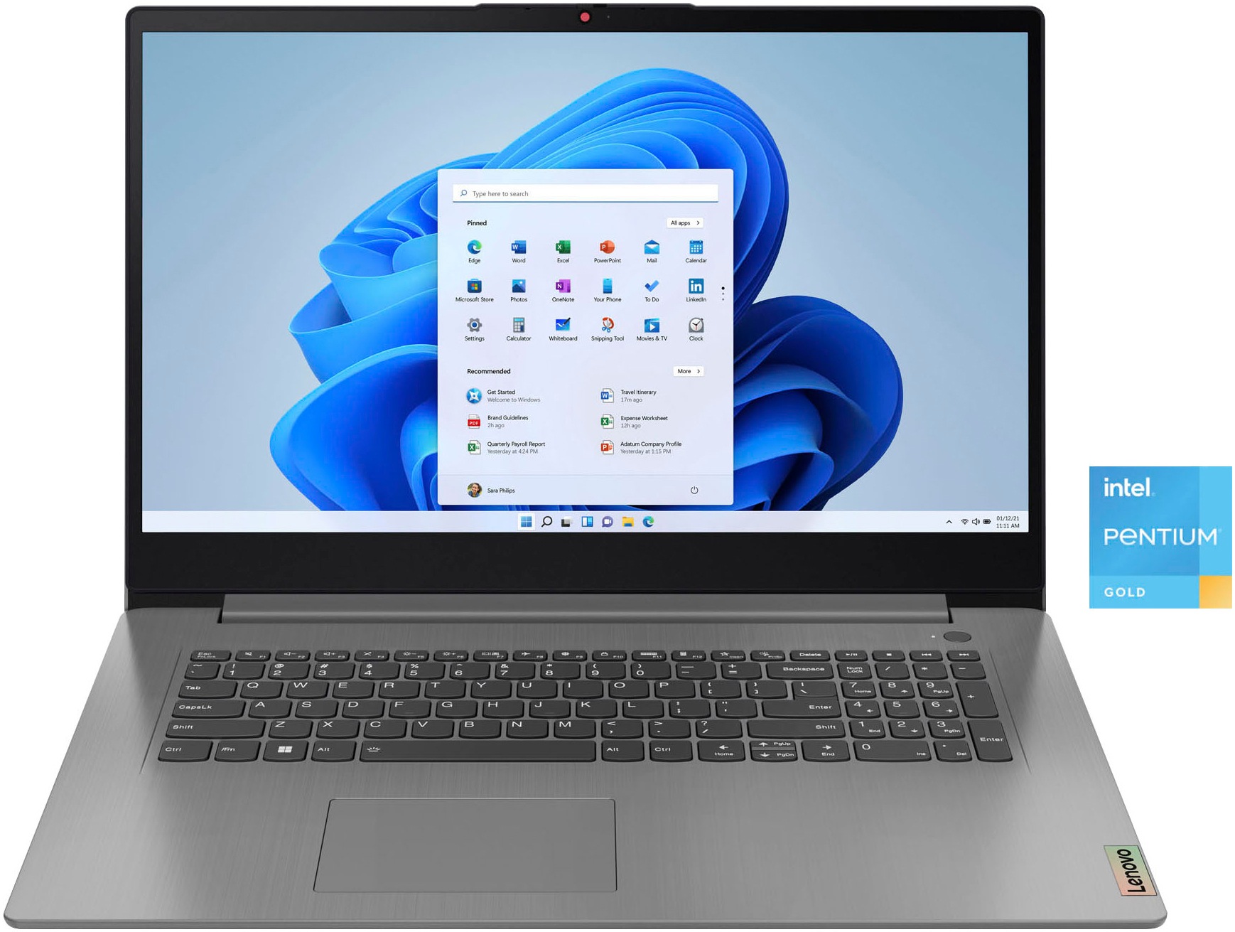 Lenovo "IdeaPad 3 17IAU7" 43,94 cm / 17,3 ′′ Intel Pentium Gold UHD Graphics 512 GB SSD