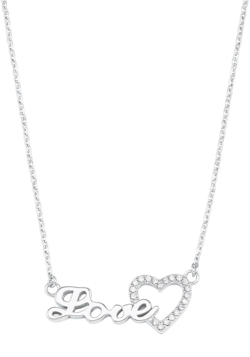 AMOR Damen Kette mit Anhänger "Schriftzug "Love" mit Herzmotiv", Silber 925 (Sterlingsilber), L: 42, bunt, Silber 925 (Sterlingsilber), Halsketten,