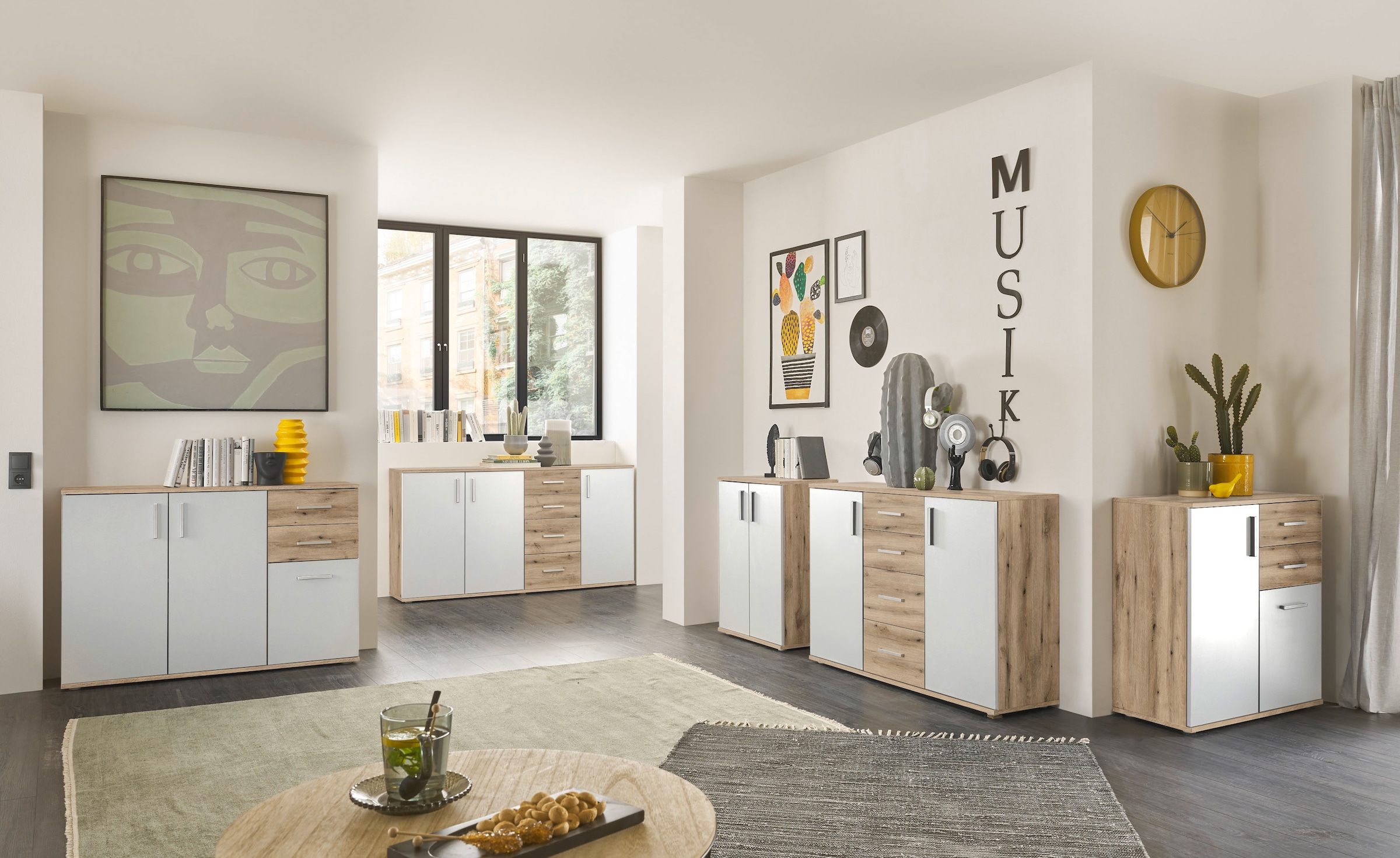 HBZ Kommode »BC-Drift-2, Universalschrank Stellmaß BxHxT 80x84x35 cm«, (1 St.), Kommode mit 2 Türen, 2 Schubkästen, 1 Einlegeboden