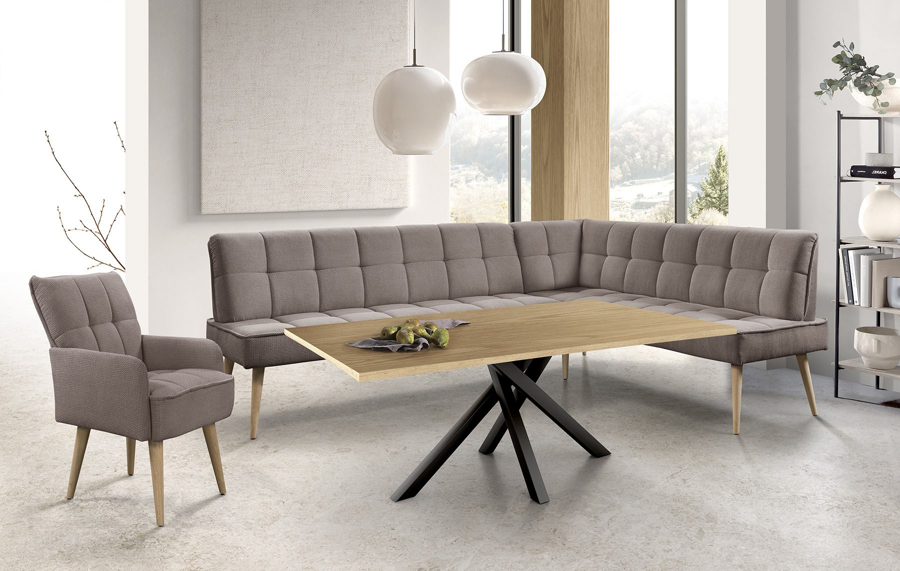 exxpo - sofa fashion Eckbank "Latte" moderne Sitz- und Rückensteppung, bequem und elegant, hoher Holzfuß