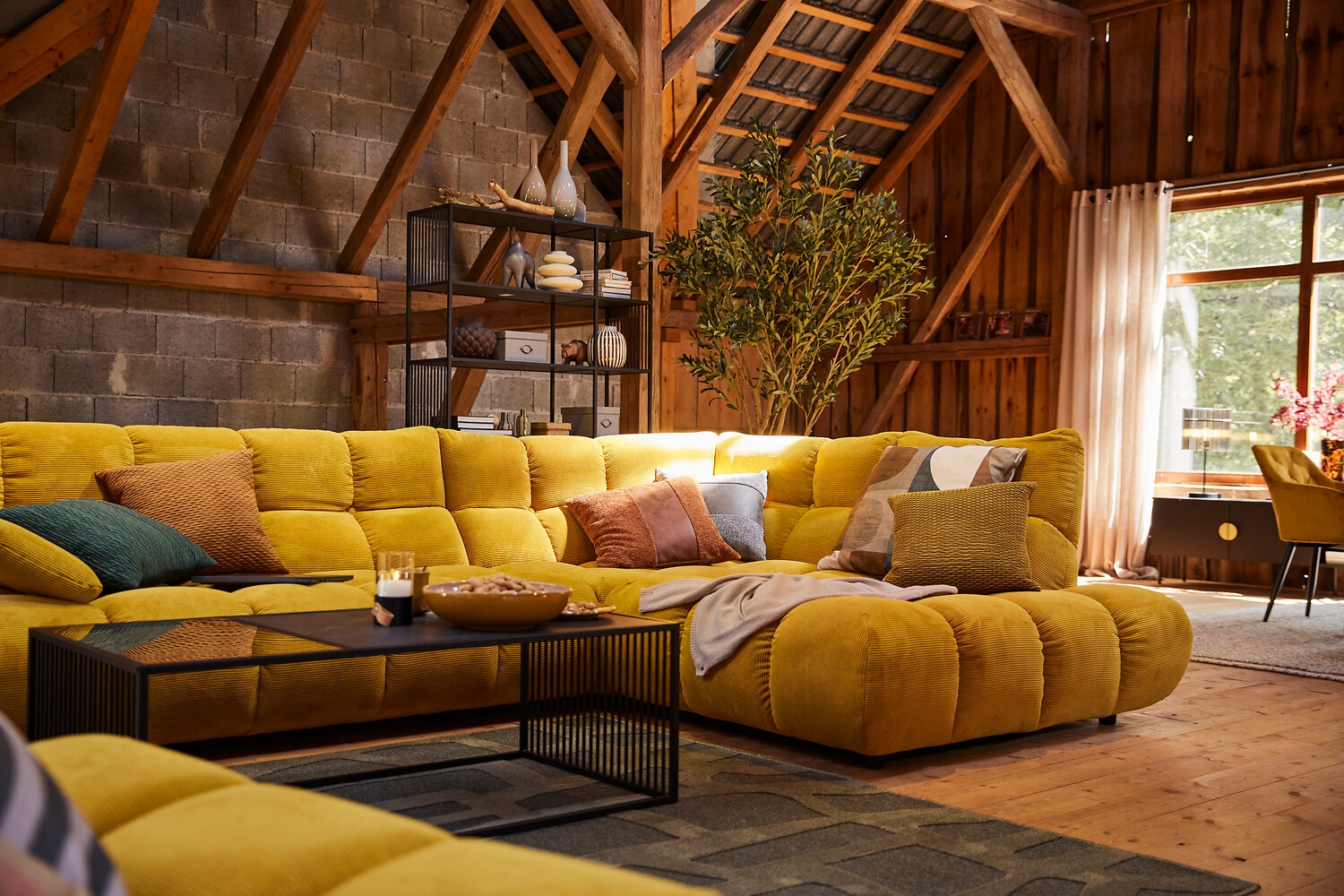 Home affaire Ecksofa "Cozy Bubble, mit klappbarer Armlehne, Breite 324 cm" mit eleganter Steppung, Rundumbezug & weicher Polsterung