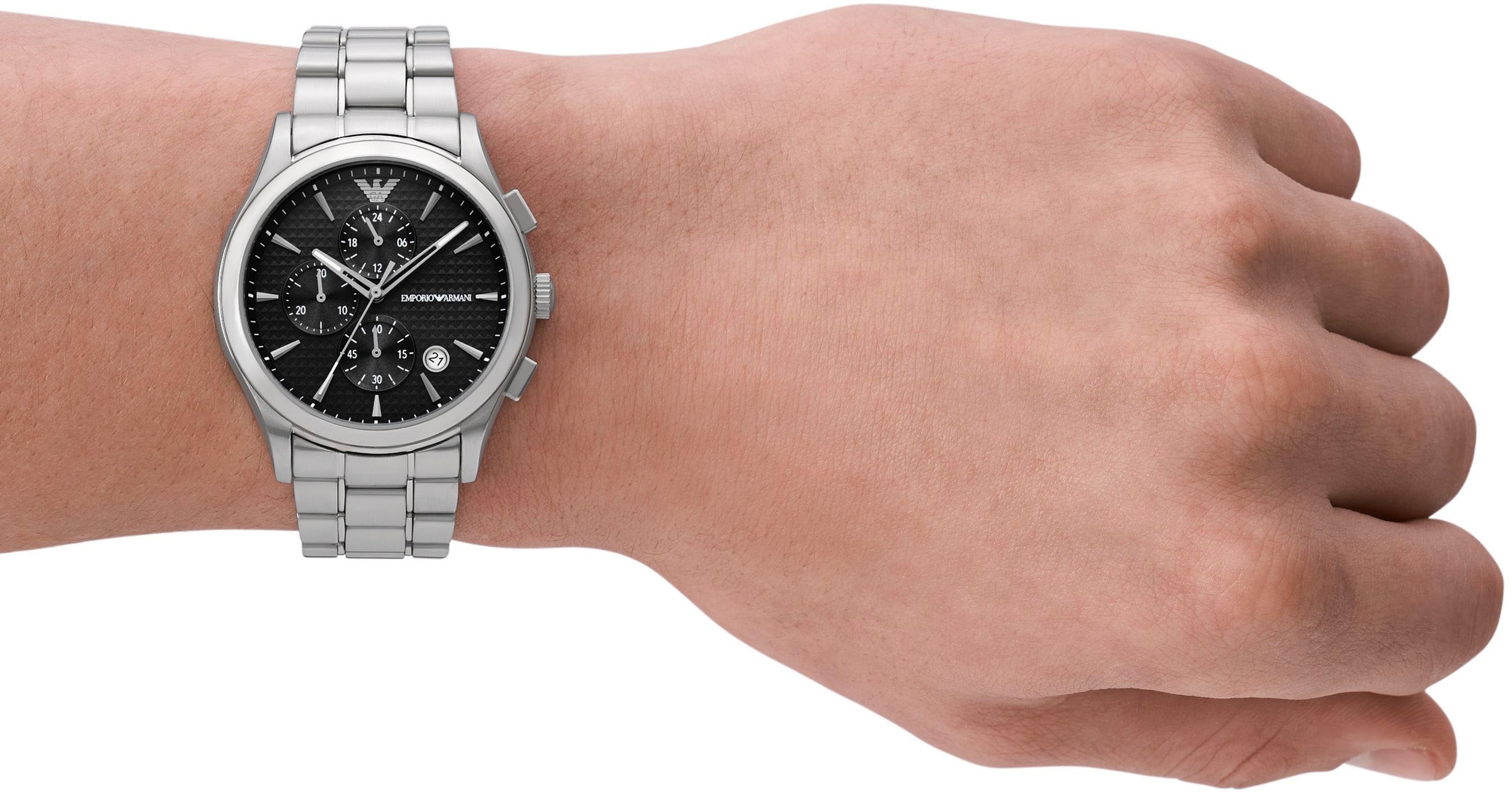 Emporio Armani Chronograph, Quarzuhr, Armbanduhr, Herrenuhr, Stoppfunktion, Edelstahlarmband
