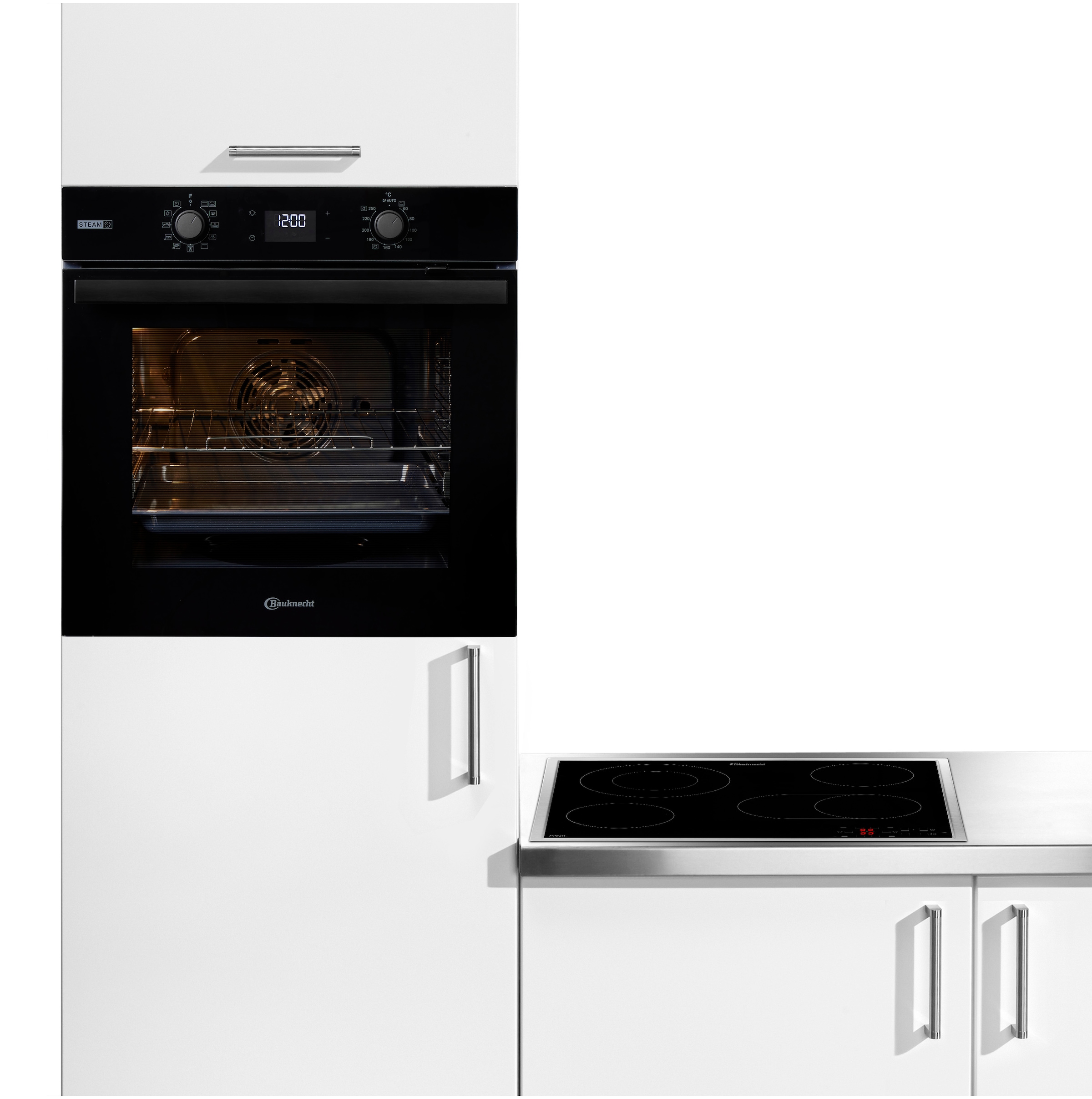 BAUKNECHT Backofen-Set »BAKO 760 Steam BL« mit 1-fach-Teleskopauszug Set, 2 Stk. tlg. GentleSteam – für ein saftiges Inneres und ein knuspriges Äußeres