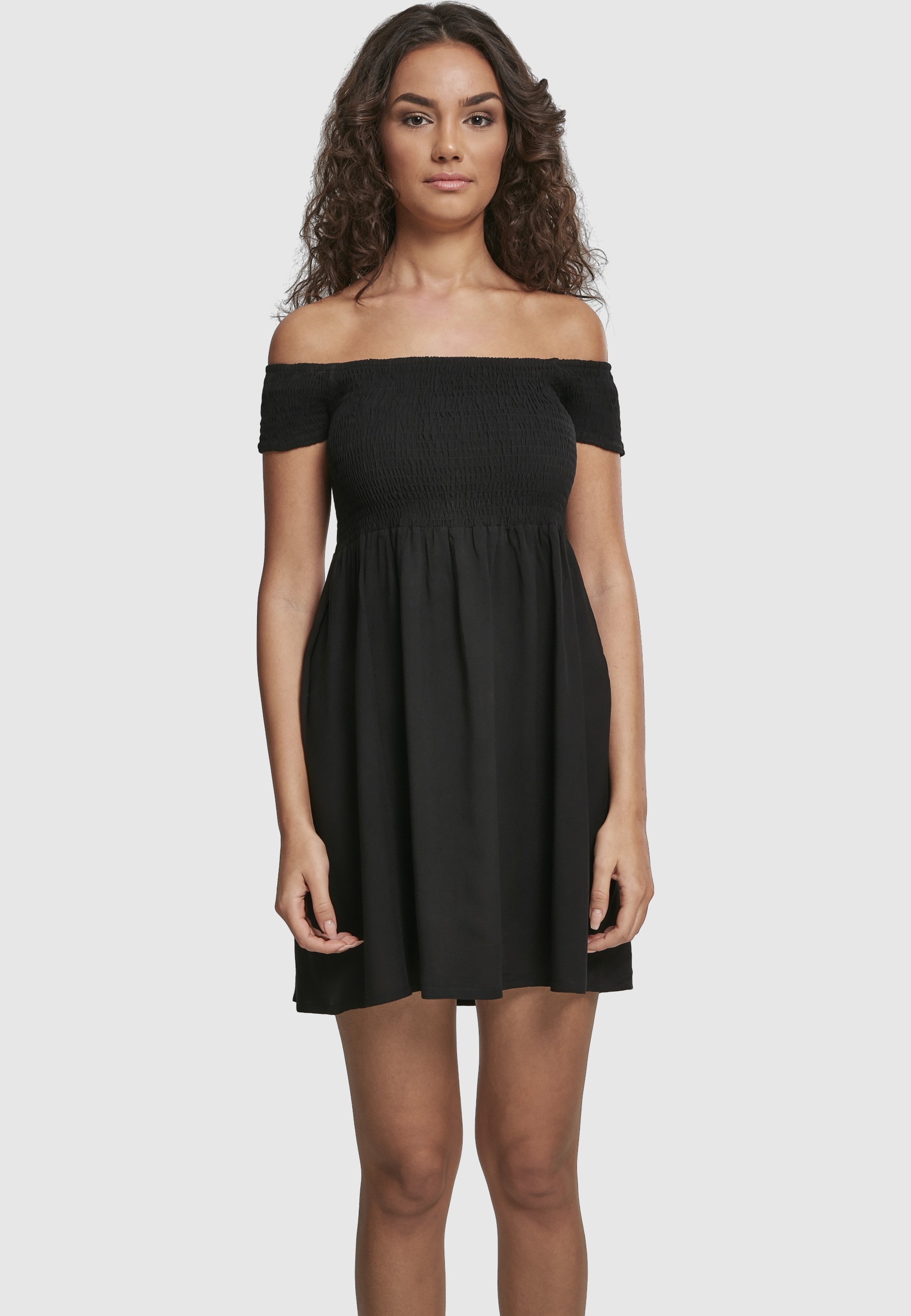 URBAN CLASSICS Shirtkleid »Urban Classics Damen Ladies Smoked Off Shoulder Dress« 1 Stk. tlg.