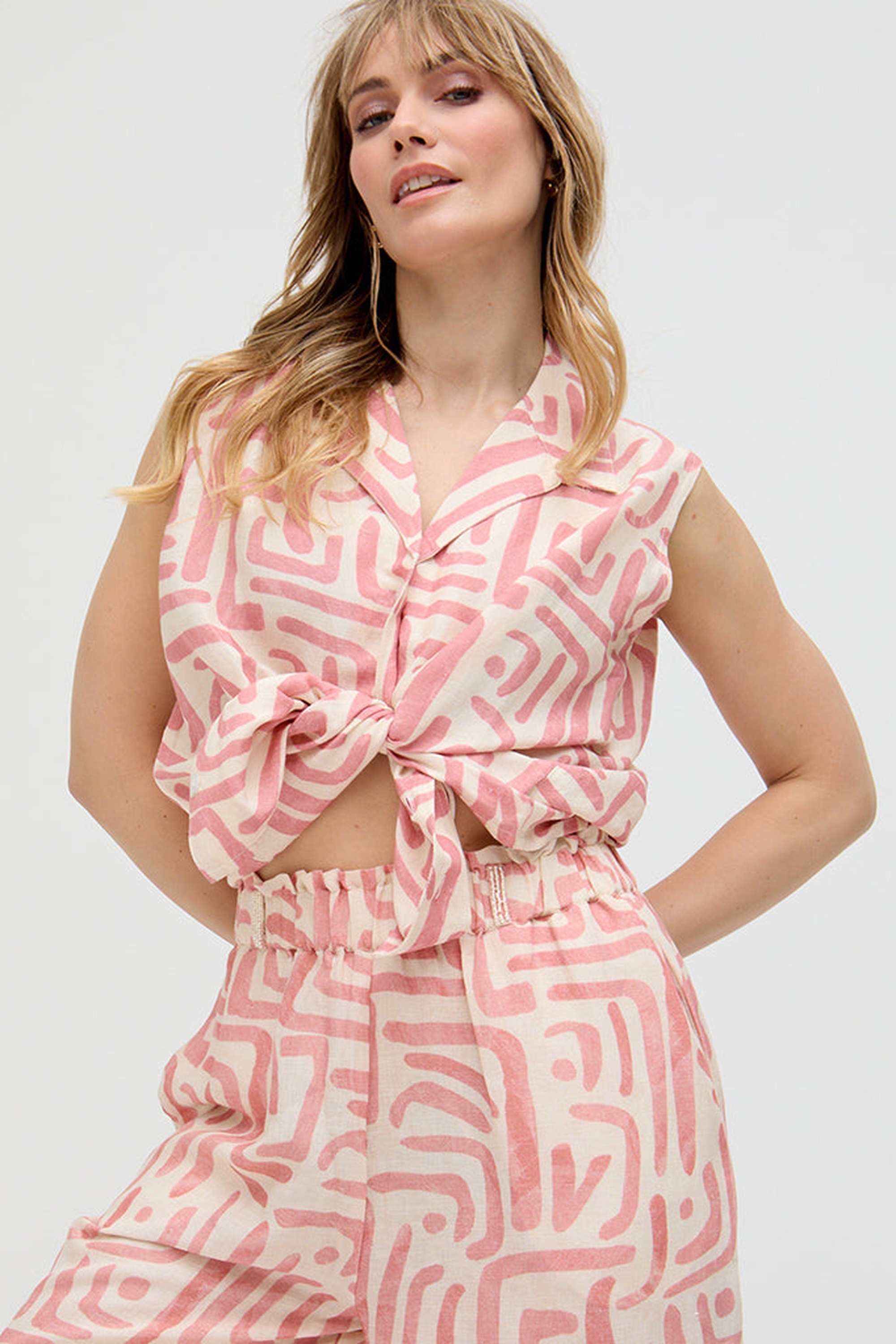 RAFFYA T-Shirt »Pop Front Tie Warhol Print Crop Top Damen«