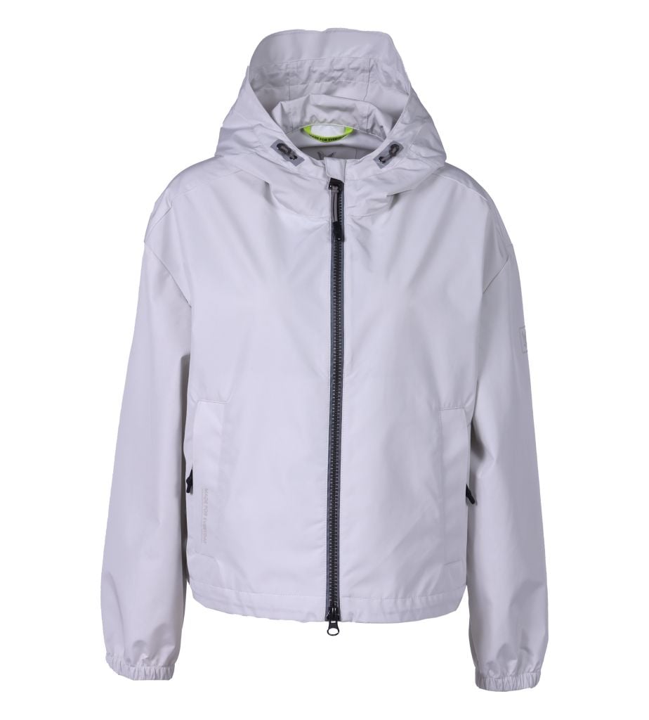 FUCHS SCHMITT Damen Outdoorjackeweiß, Gr. 44, unifarben, Web, Obermaterial: 100% Polyester, Jacken, mit Kapuze, Regular Fit, Reißverschlusstaschen