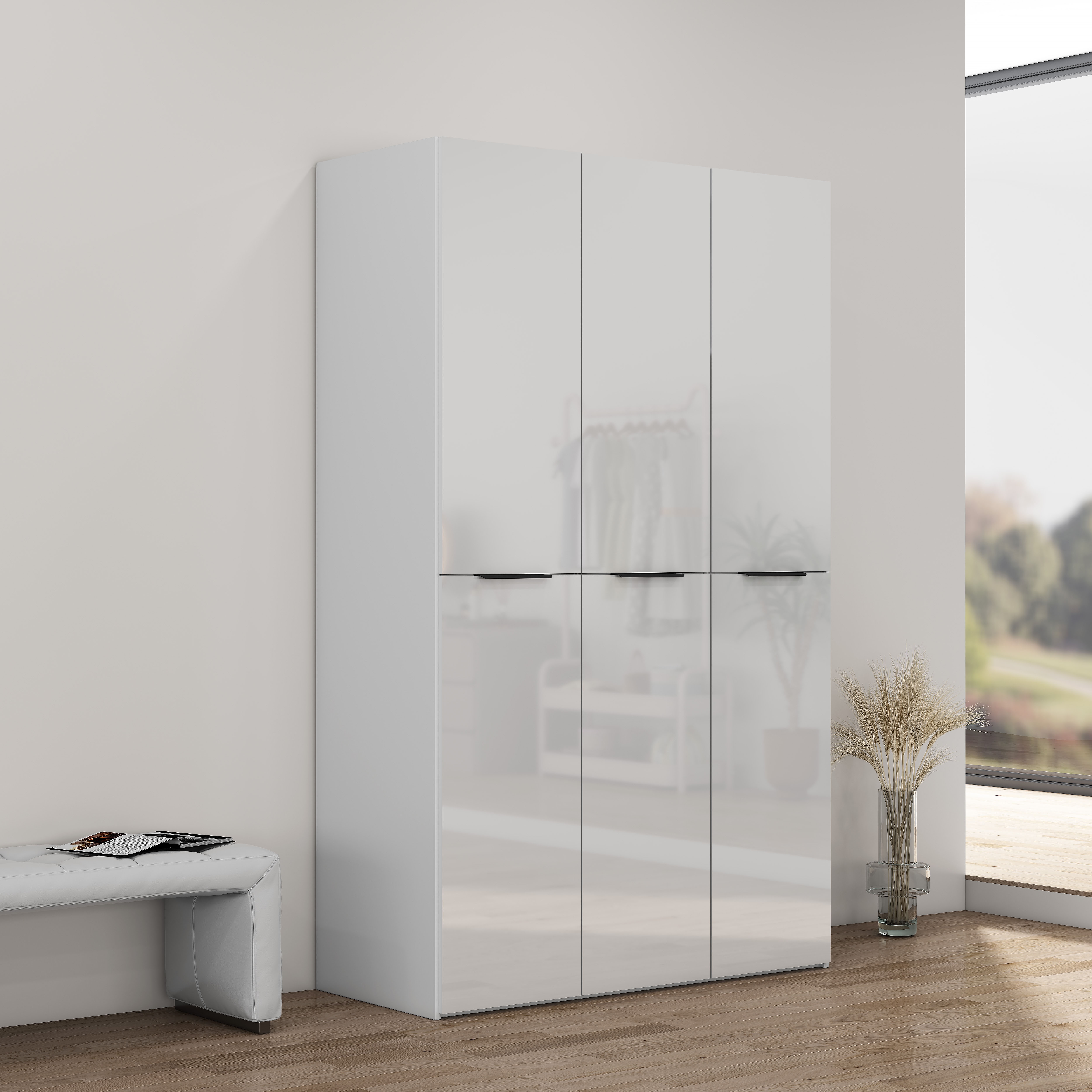 OTTO home Kleiderschrank "Skyller Schlafzimmerschrank mit 3 Türen mit Hochglanzfronten" Drehtürenschrank mit perfekter Innenausstattung, Breite 121 cm