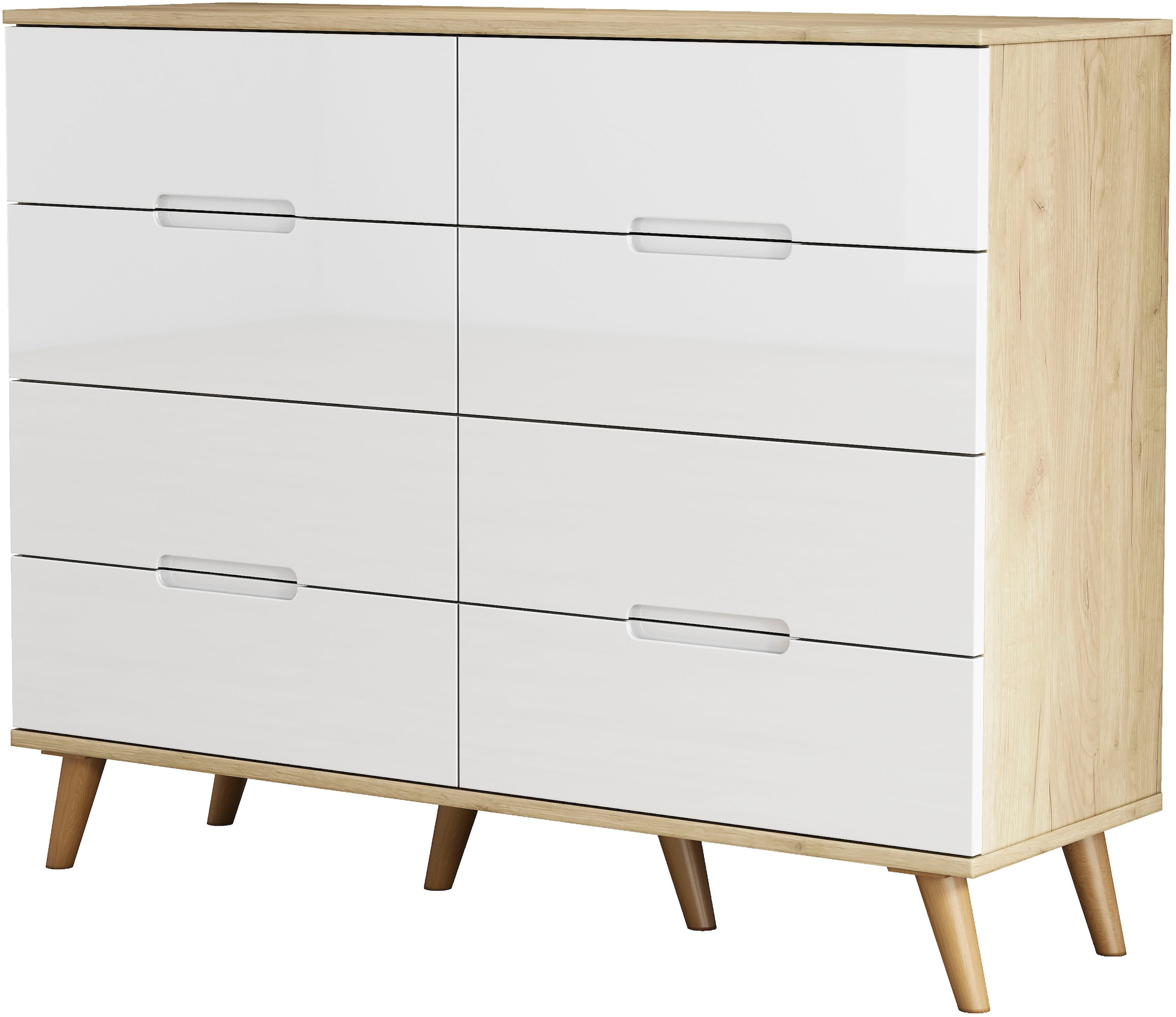 OTTO home Kommode "Lund" mit glänzenden Fronten, Griffmulden, helles Holzde günstig online kaufen