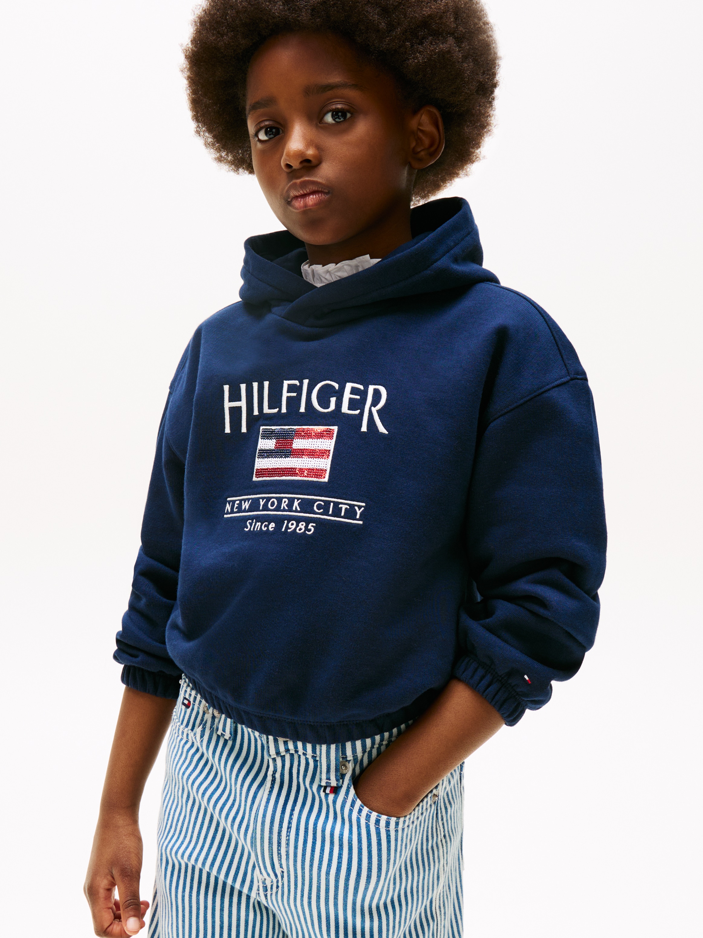 Tommy Hilfiger Kapuzensweatshirt »HILFIGER SEQUIN FLAG HOODIE«, mit Pailetten, mit Logostickereien