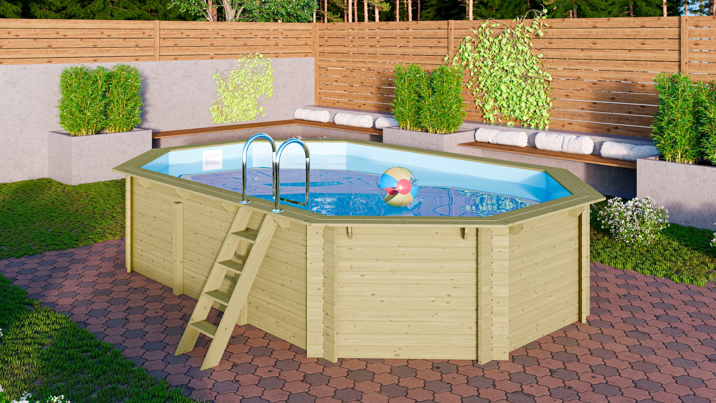 Karibu Achteckpool "Palma A" BxLxH: 611x400x124cm günstig online kaufen