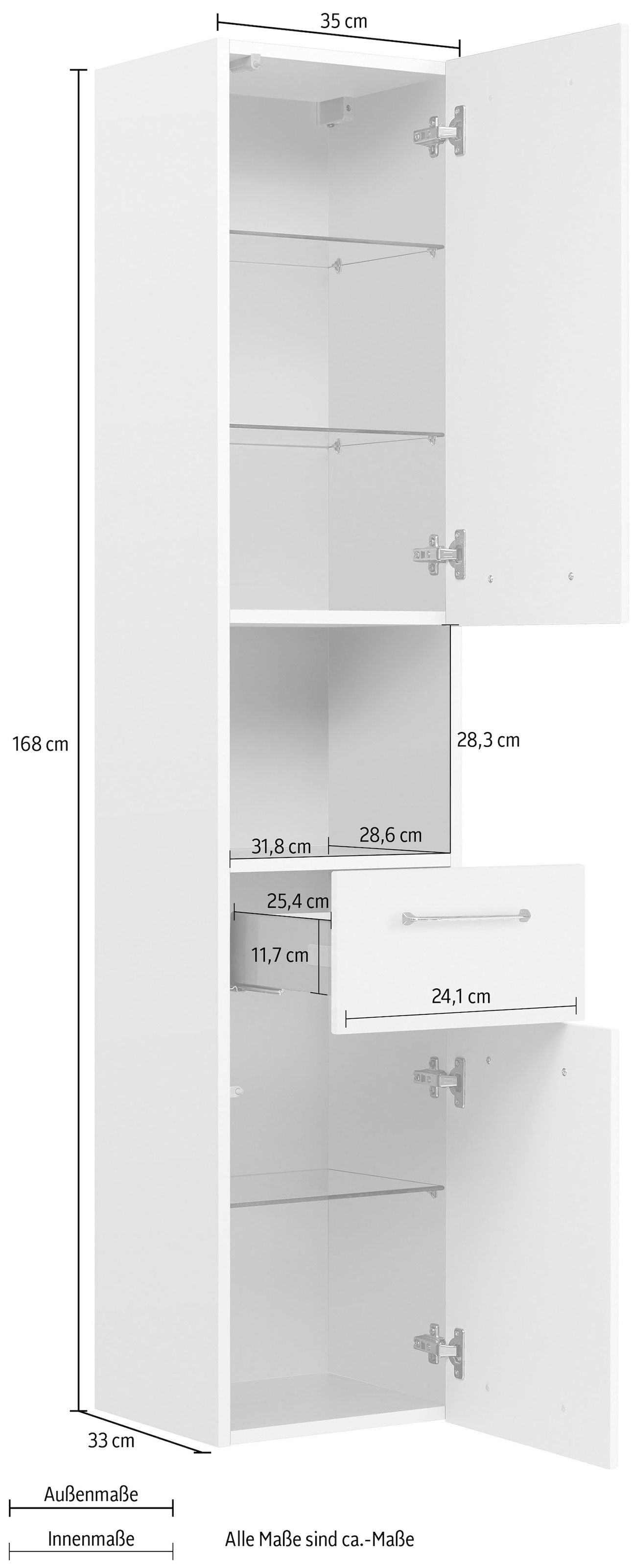 | Höhe 168 bestellen Türdämpfer Hochschrank PELIPAL Glaseinlegeböden, »Quickset«, 35 cm, BAUR Breite cm,