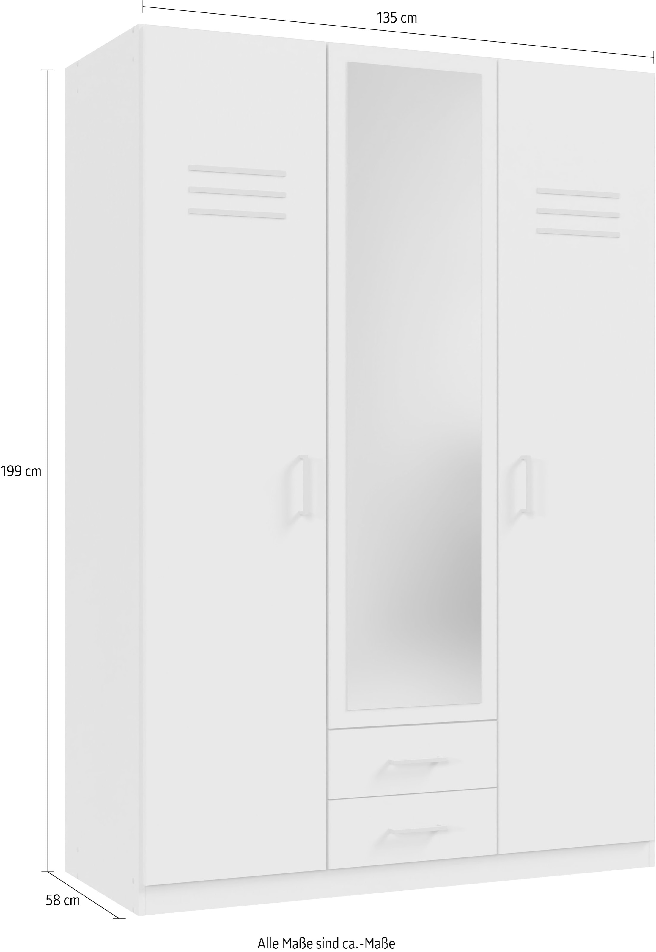 Wimex Drehtürenschrank »Coventry in den Breiten: 135 & 180cm erhältlich, Farbe: Kaschmir« Kleiderschrank mit Spiegel und zwei Schubladen