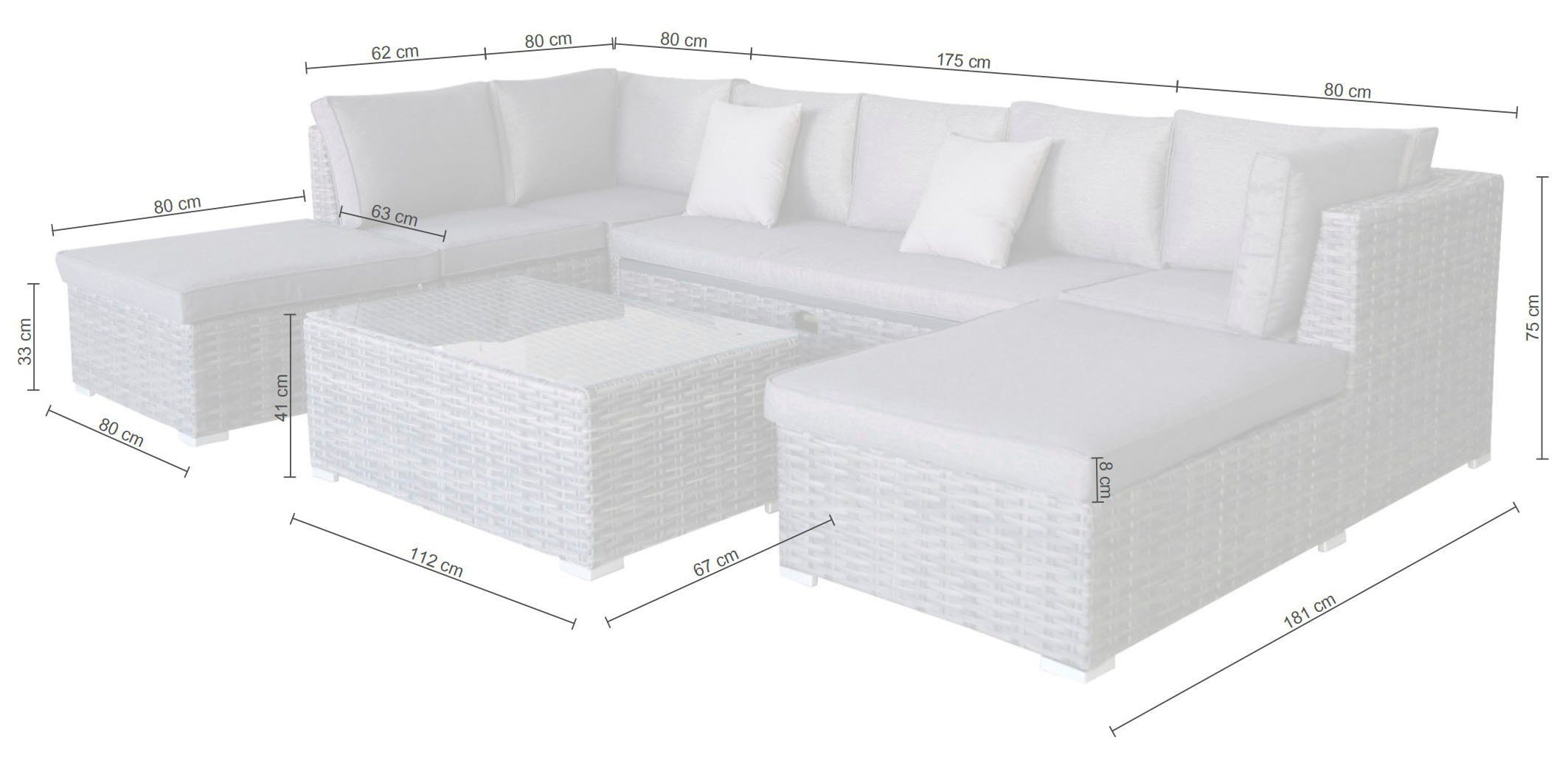 KONIFERA Gartenlounge-Set »New York«, (21 tlg., 1x 3er AZ-Sofa, 1x Ecke, 1x Sessel, 1x Ottomane mit Staufach, 1x Tisch), Tisch 110x65 cm, Aluminium,Polyrattan,individuell stellbar,10 Personen