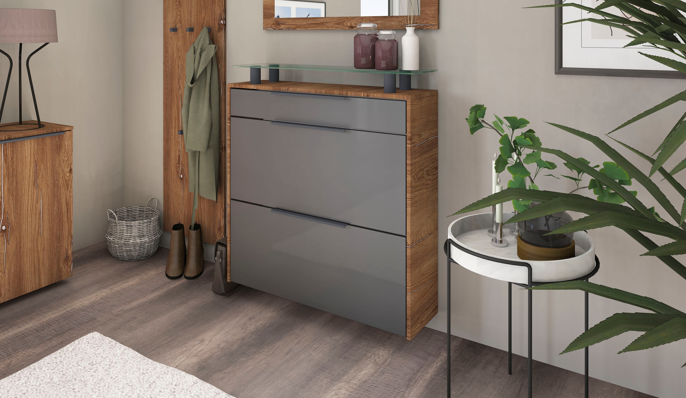 borchardt Möbel Schuhschrank "Tom, Hängeschrank mit Glasablage und Metallgriffen"