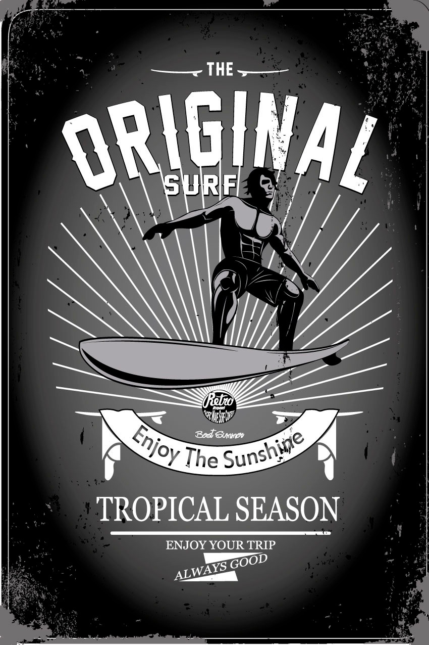 queence Metallbild "Original Surf", Schriftzüge-Schriftzug-Schwarz-Weiß, (1 günstig online kaufen