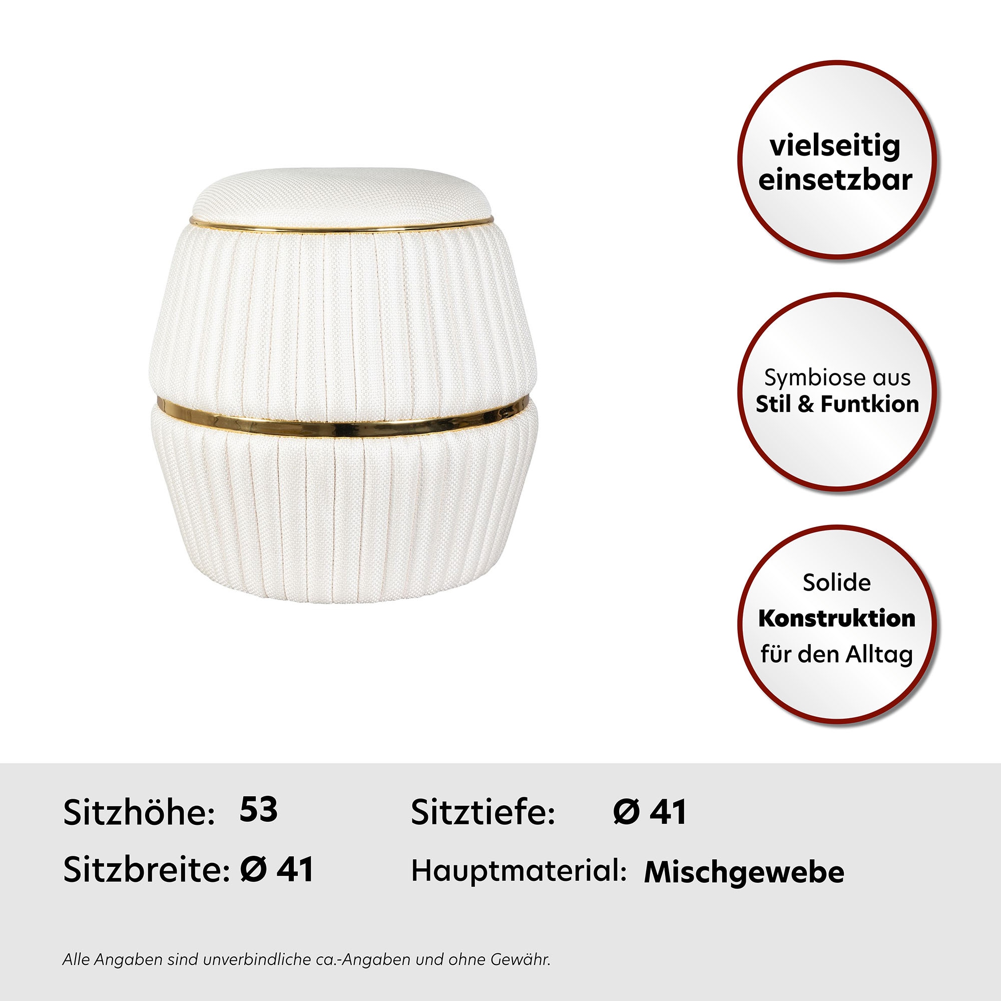 Kayoom Sitzhocker »Hocker Doric, trendiger Look, ästhetische Farbgebung, schöne Steppung«, (1 St.), komfortabel, hochqualitativ, pflegeleicht, in vielen Räumen zuhause