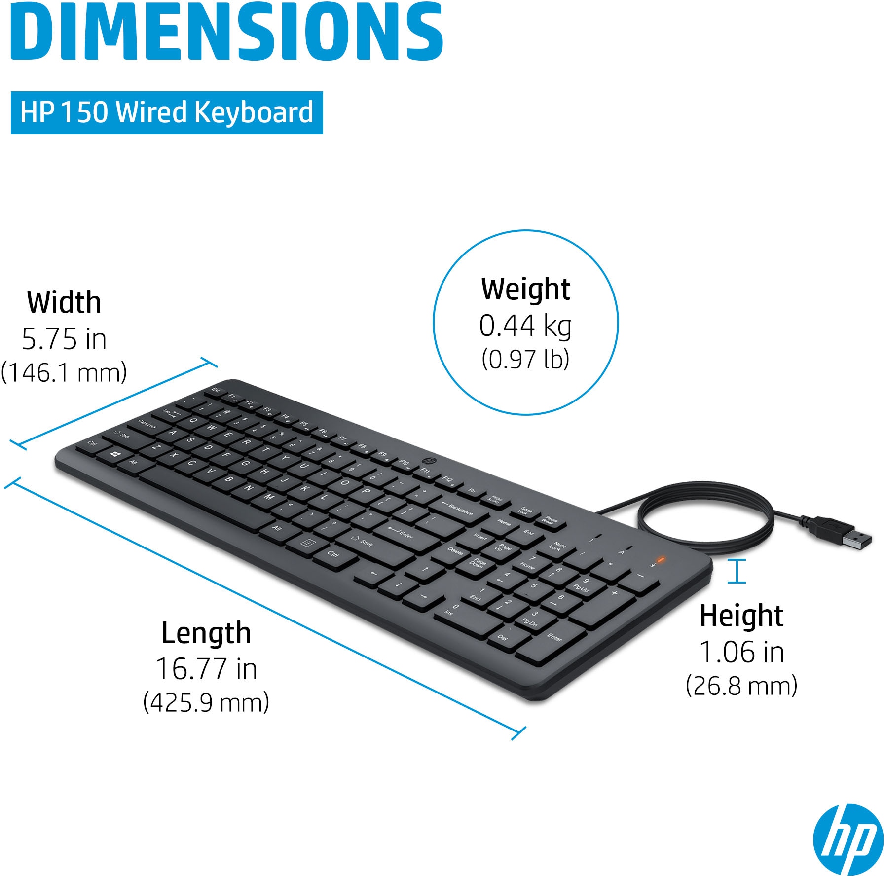 HP USB-Tastatur »150 Kabelgebundene Tastatur«, (USB-Anschluss-Ziffernblock-Fn-Tasten)