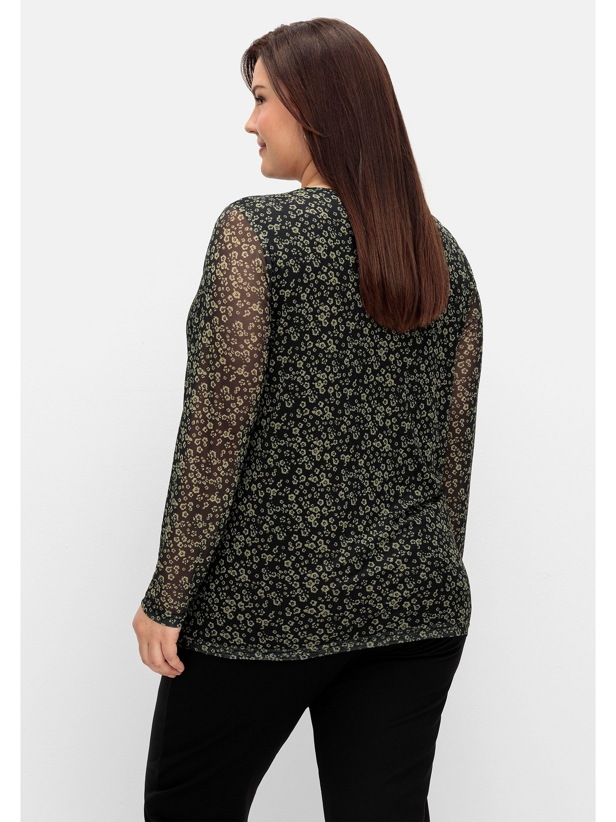 Sheego Langarmshirt »Große Größen«, aus Blüten-Minimalprint für | mit BAUR bestellen Mesh