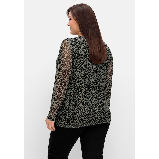 Sheego Langarmshirt bestellen BAUR für mit Mesh, | Blüten-Minimalprint Größen«, aus »Große