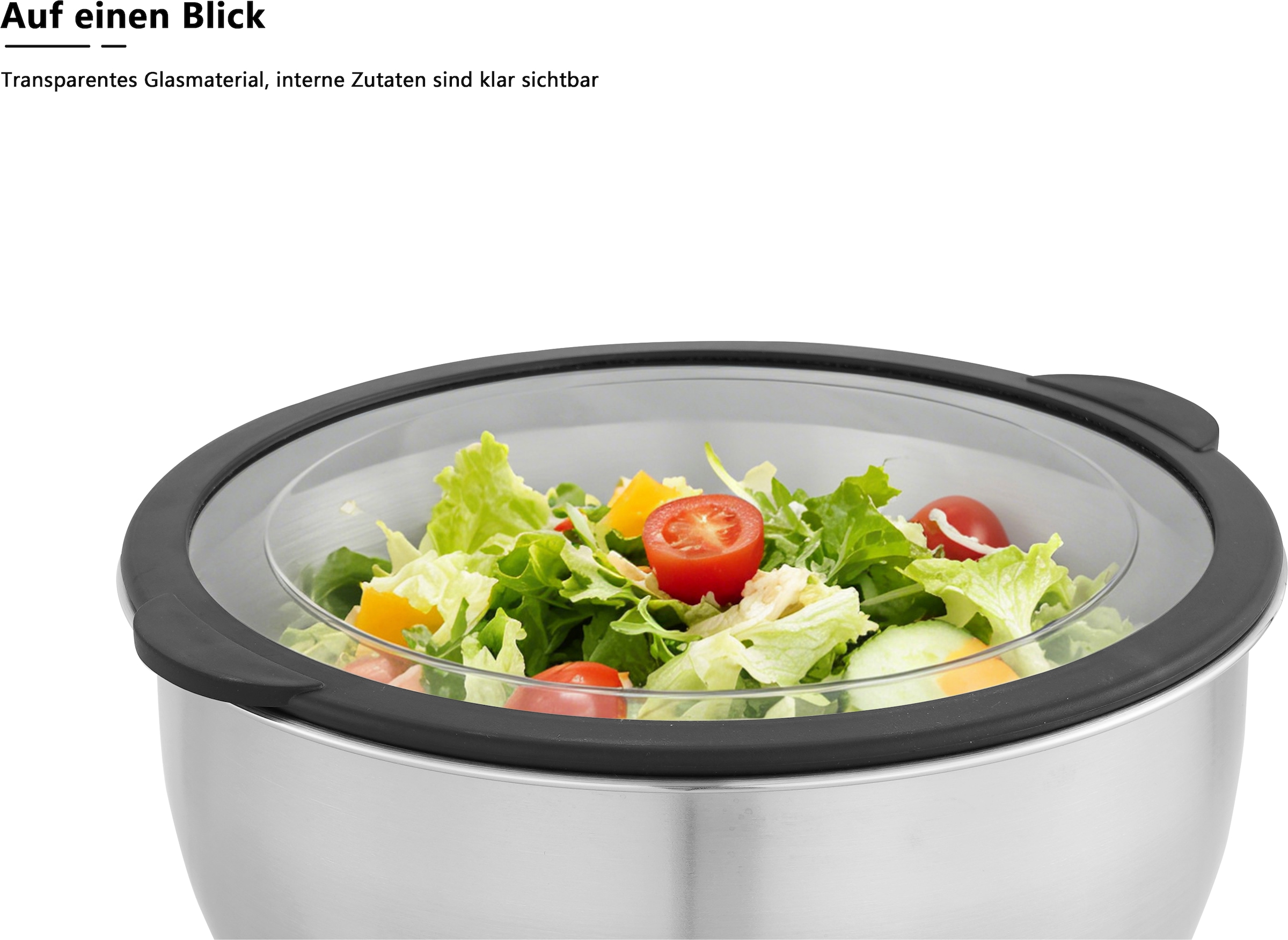 OTTO home Schüssel »Sissela, inkl. Deckel, Ø 14 / 18 / 22 cm« 3 aus Edelstahl 18/10 Ideal zum Zubereiten, Lagern und Servieren von Speisen