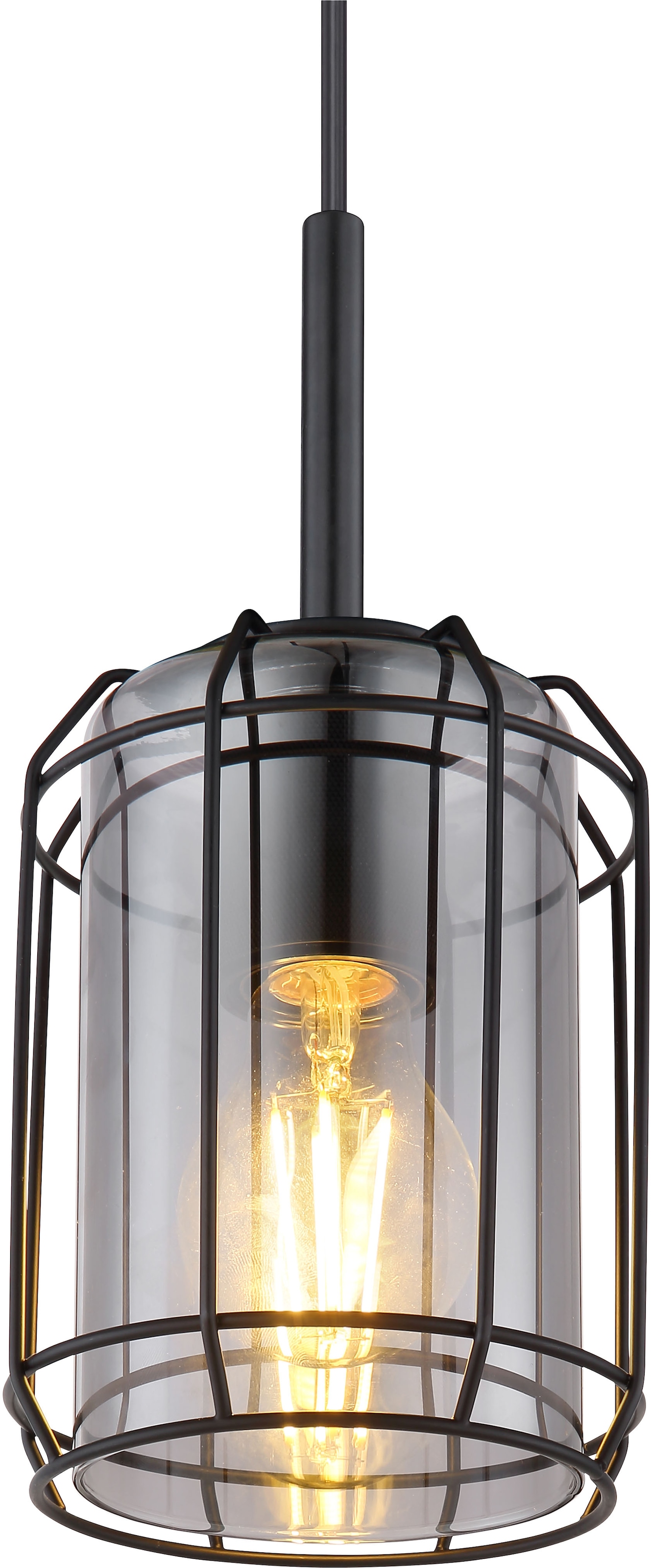 GLOBO LIGHTING Hängeleuchte »KAMMI«, Leuchtmittel E27 | ohne Leuchtmittel, Hängelampe/Pendelleuchte/Glas rauchfarben/Metall/Wohnzimmer/Esszimmer