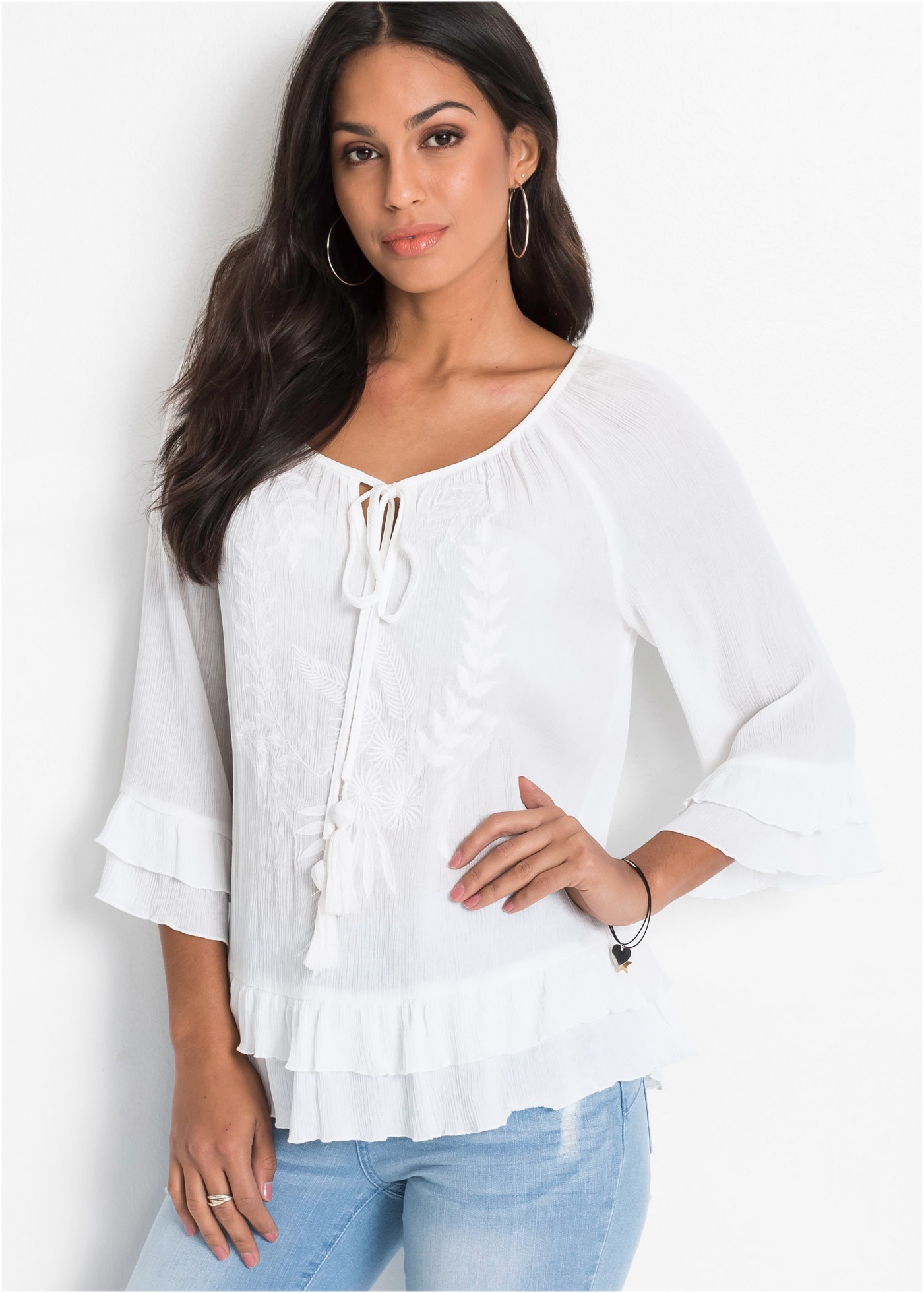 bonprix Tunika 1 A-Linien-Passform, mit 3/4-Ärmeln, gleichfarbige Stickerei günstig online kaufen