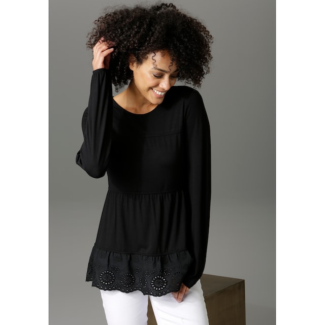 Aniston CASUAL Shirtbluse, mit hochwertiger Spitze am Saum für bestellen |  BAUR